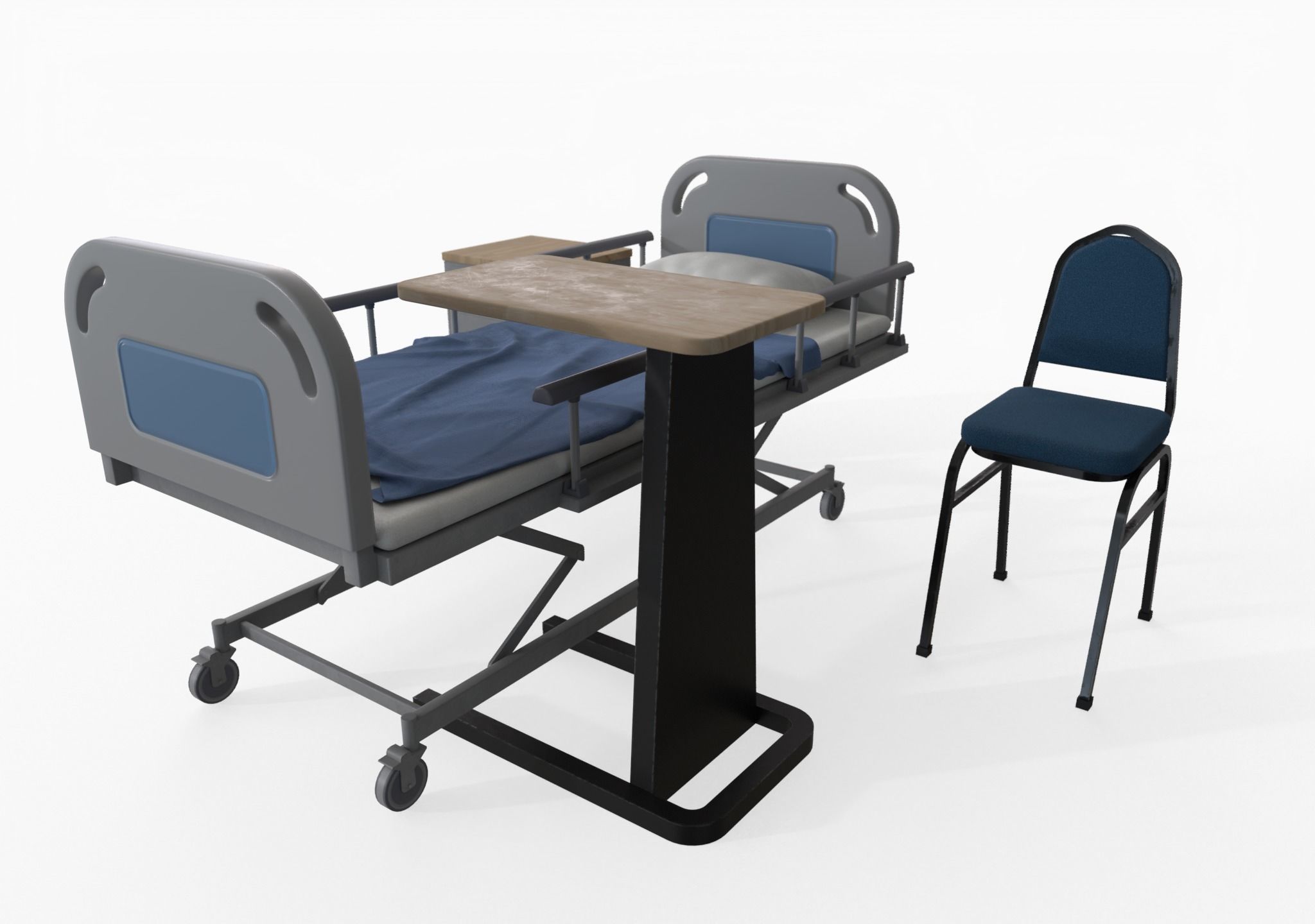 Ward Bed set Low-poly 3D model_2