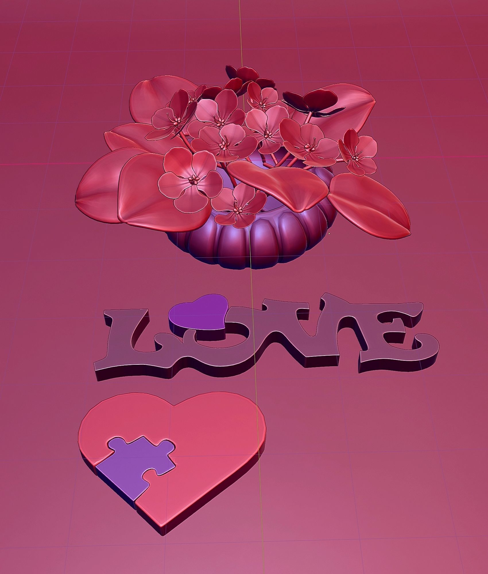 Violets in a glass vase 3D model_4