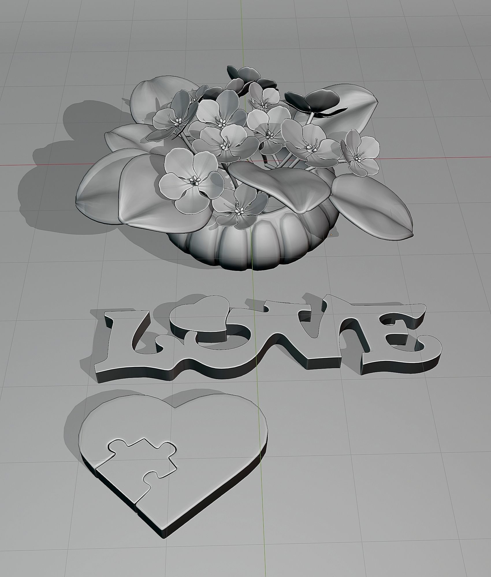 Violets in a glass vase 3D model_3