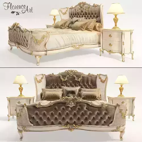 3D bed model ornate bedroom with and two nightstands 3D model