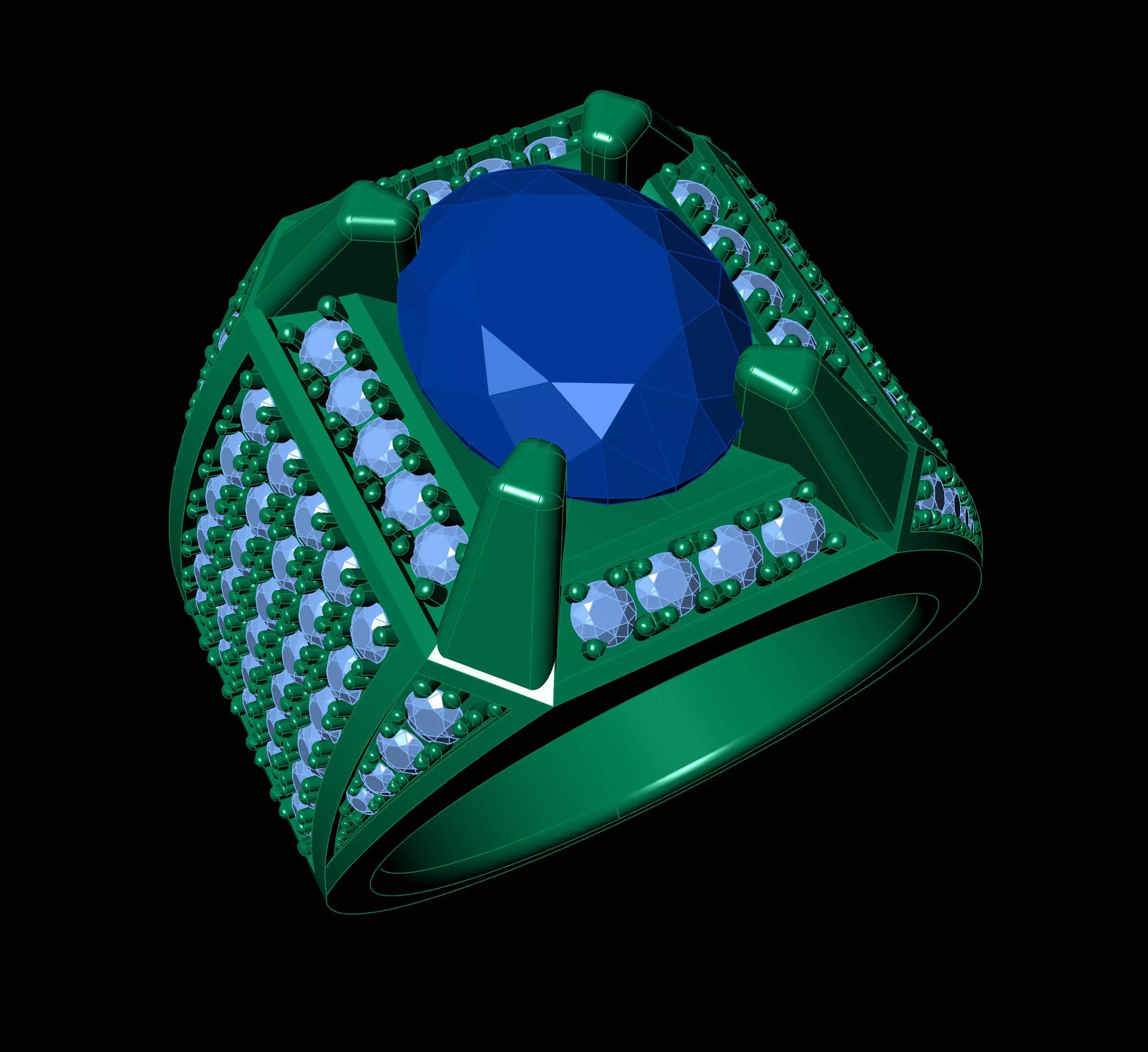 nhan 5 ring with sapphire and diamonds 3D print model_0