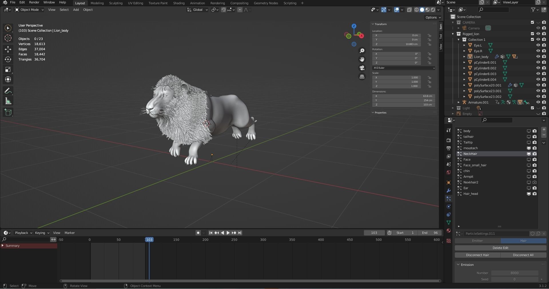 3D Fur Lion Rigged and Animation in Blender Low-poly 3D model_25