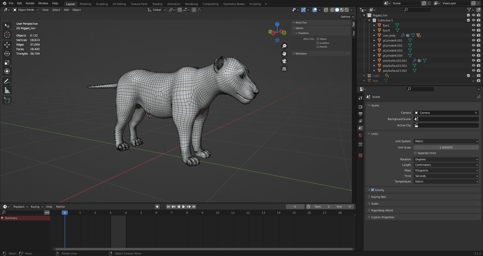 3D Fur Lion Rigged and Animation in Blender Low-poly 3D model_17