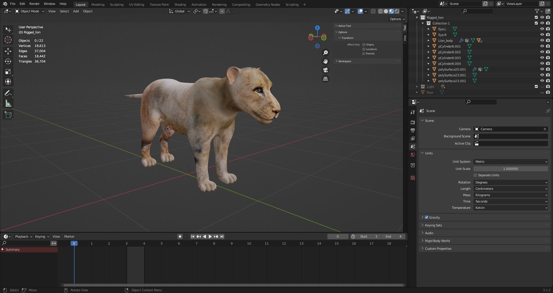 3D Fur Lion Rigged and Animation in Blender Low-poly 3D model_24