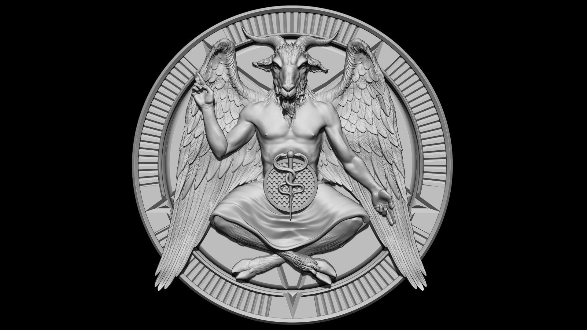 Baphomet Bas-Relief 01 3D print model_3