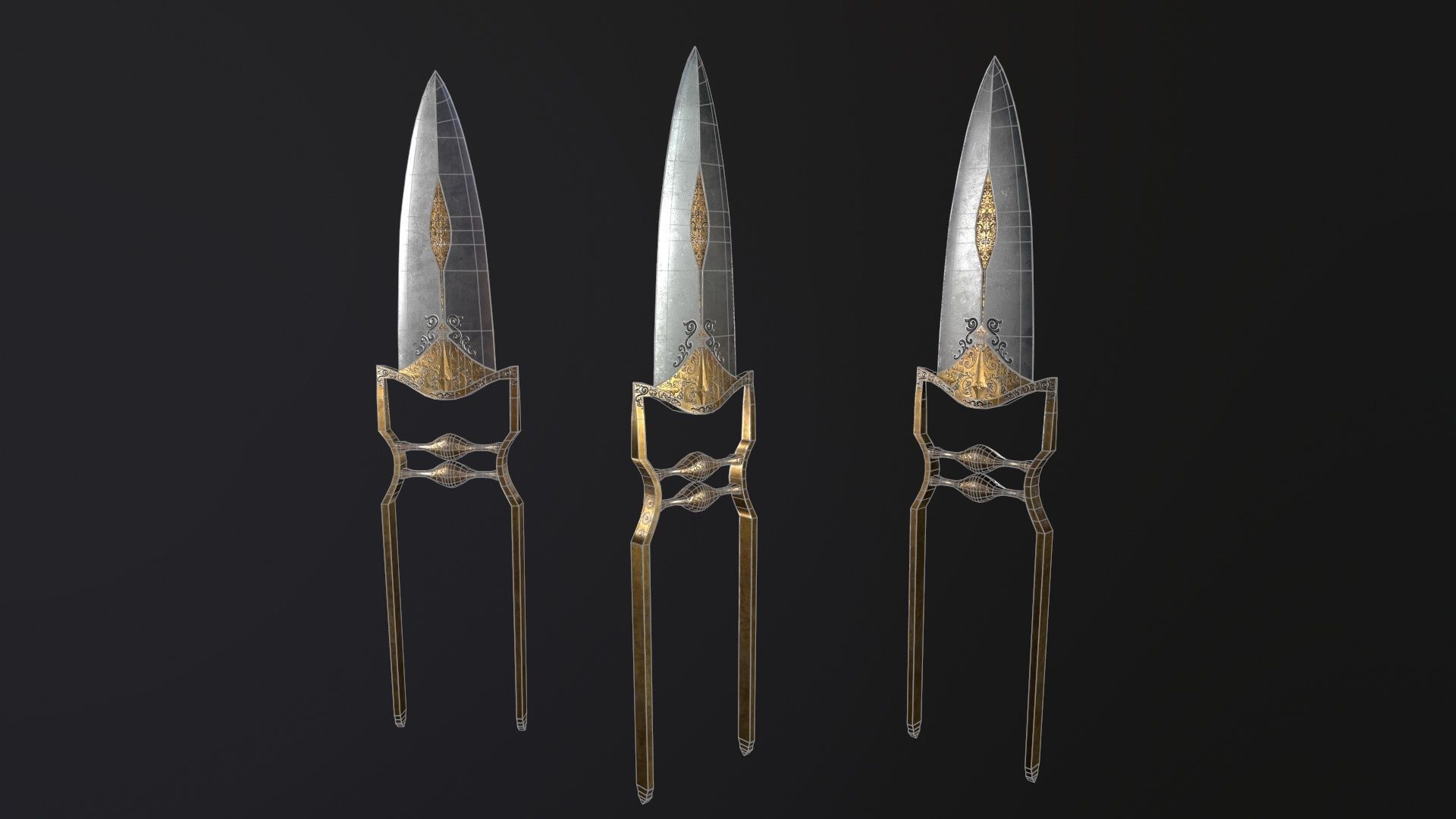 Katar Push Dagger PBR Low-poly 3D model_8