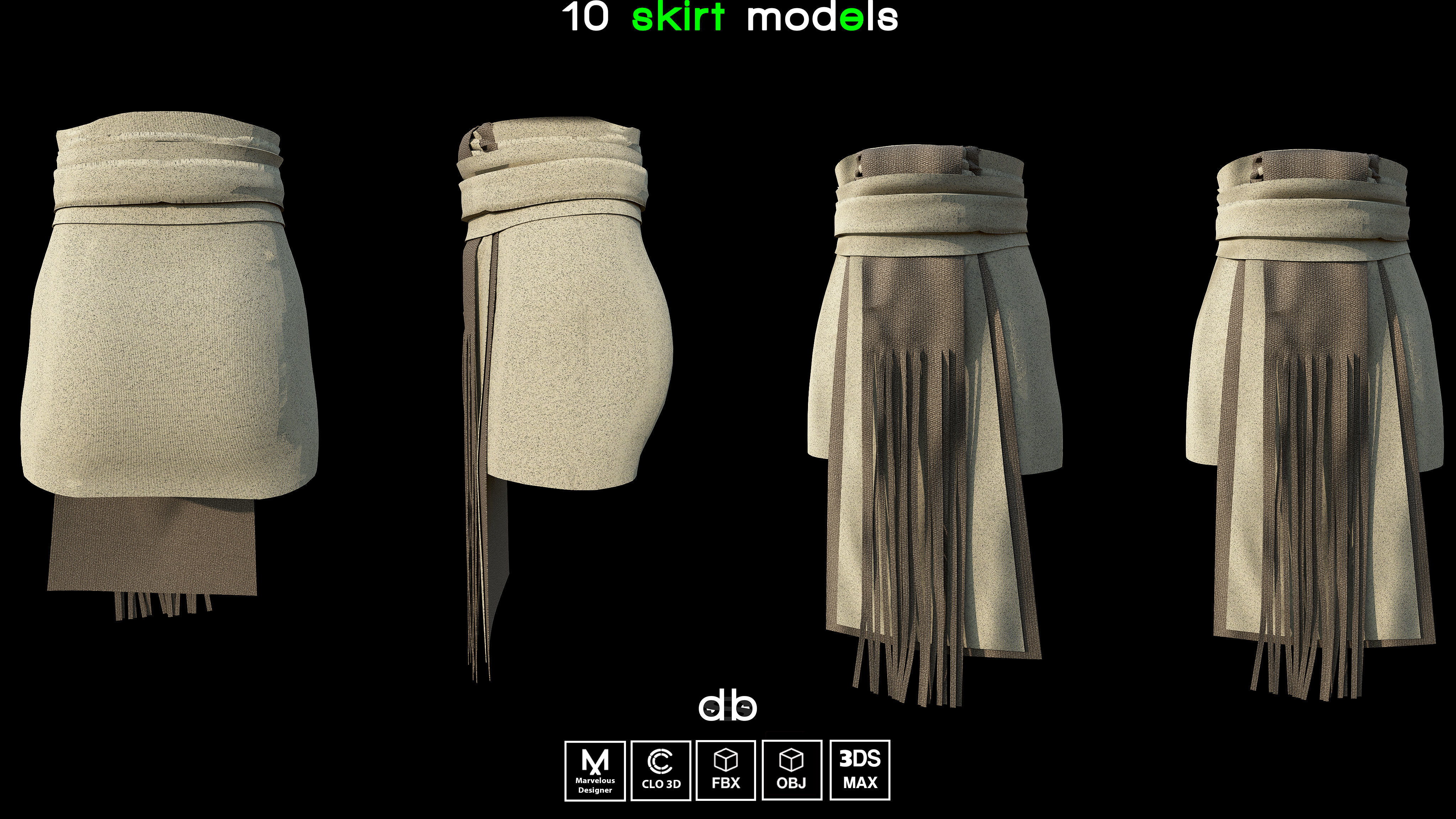 10 skirt models  MD CLO3D  PROJECTS  OBJ  FBX  3DS MAX Low-poly 3D model_2