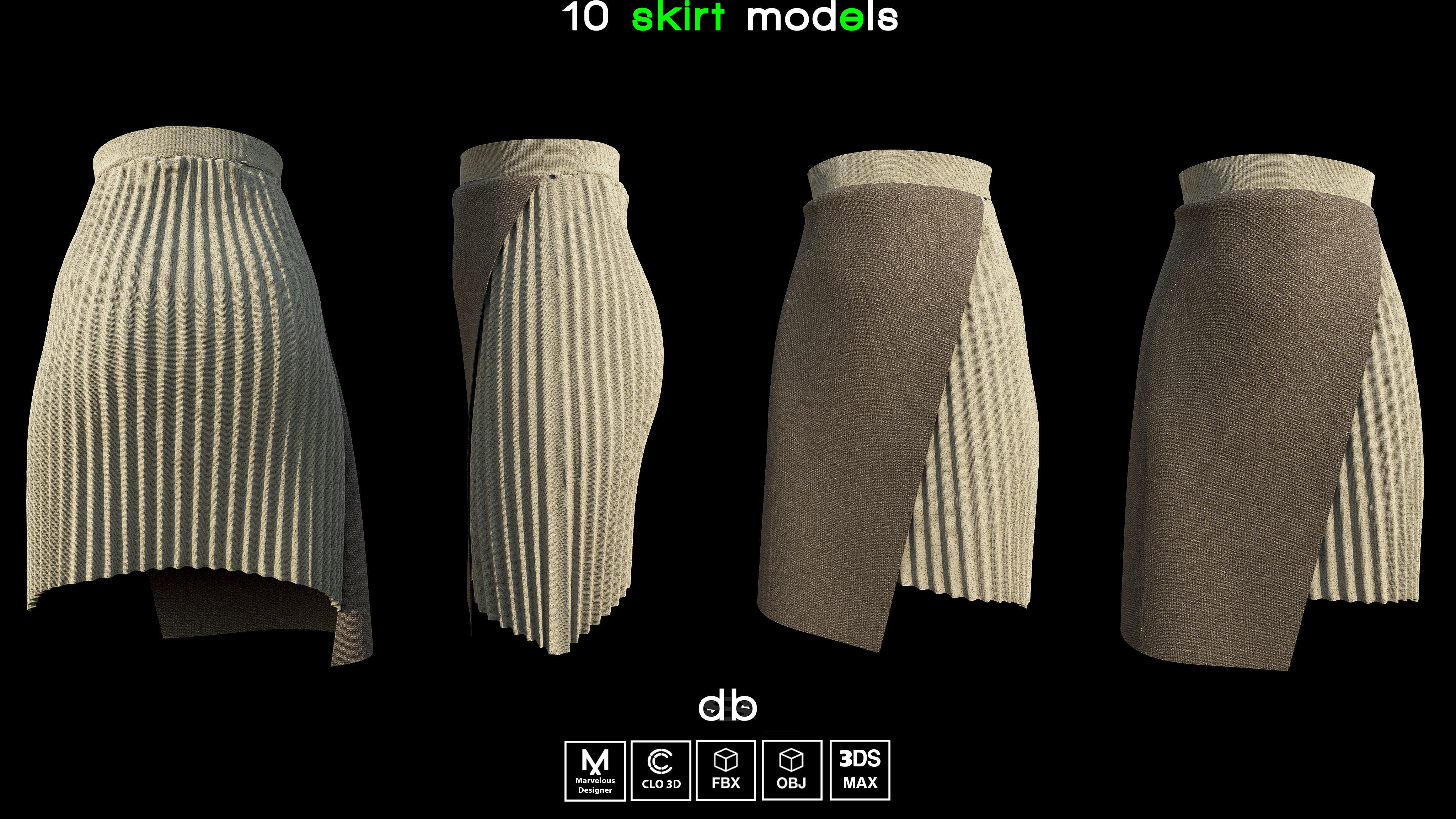 10 skirt models  MD CLO3D  PROJECTS  OBJ  FBX  3DS MAX Low-poly 3D model_5