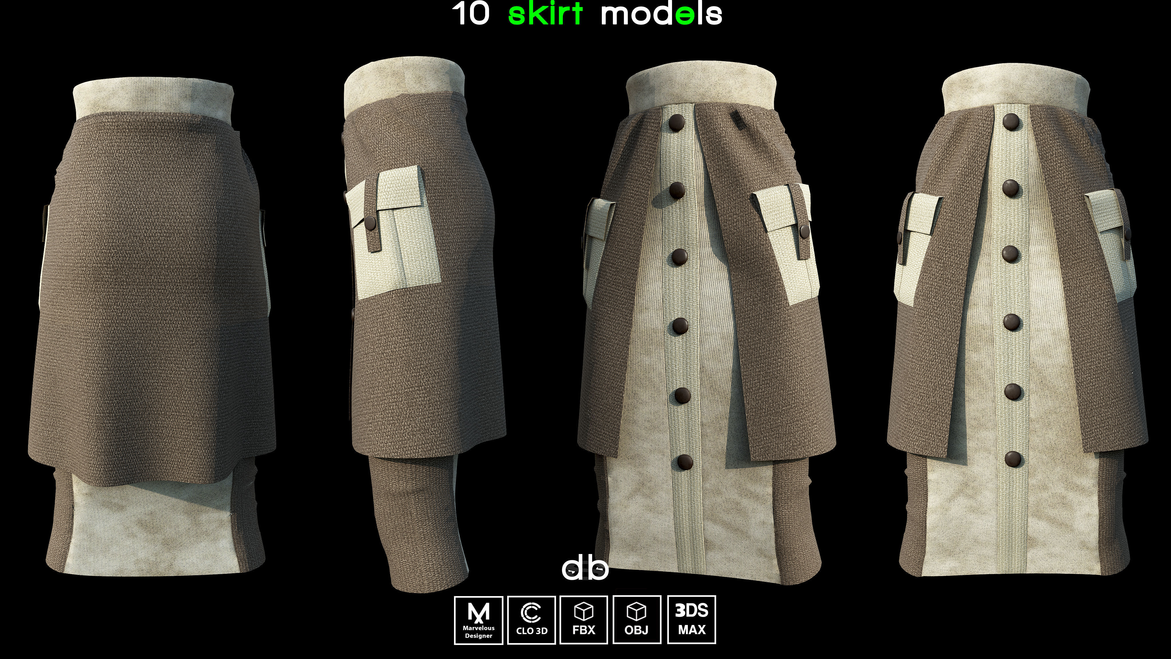 10 skirt models  MD CLO3D  PROJECTS  OBJ  FBX  3DS MAX Low-poly 3D model_1