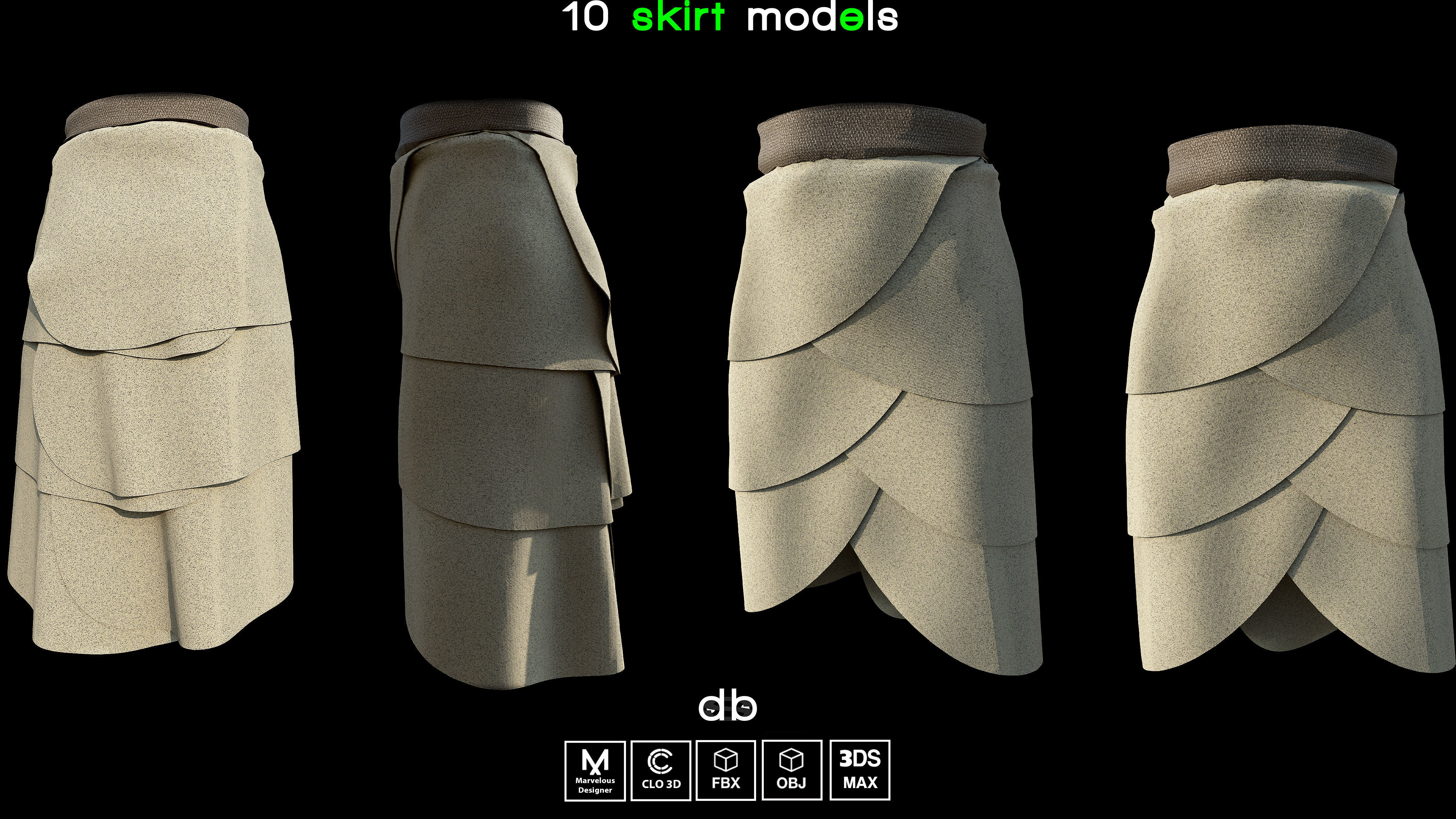 10 skirt models  MD CLO3D  PROJECTS  OBJ  FBX  3DS MAX Low-poly 3D model_8