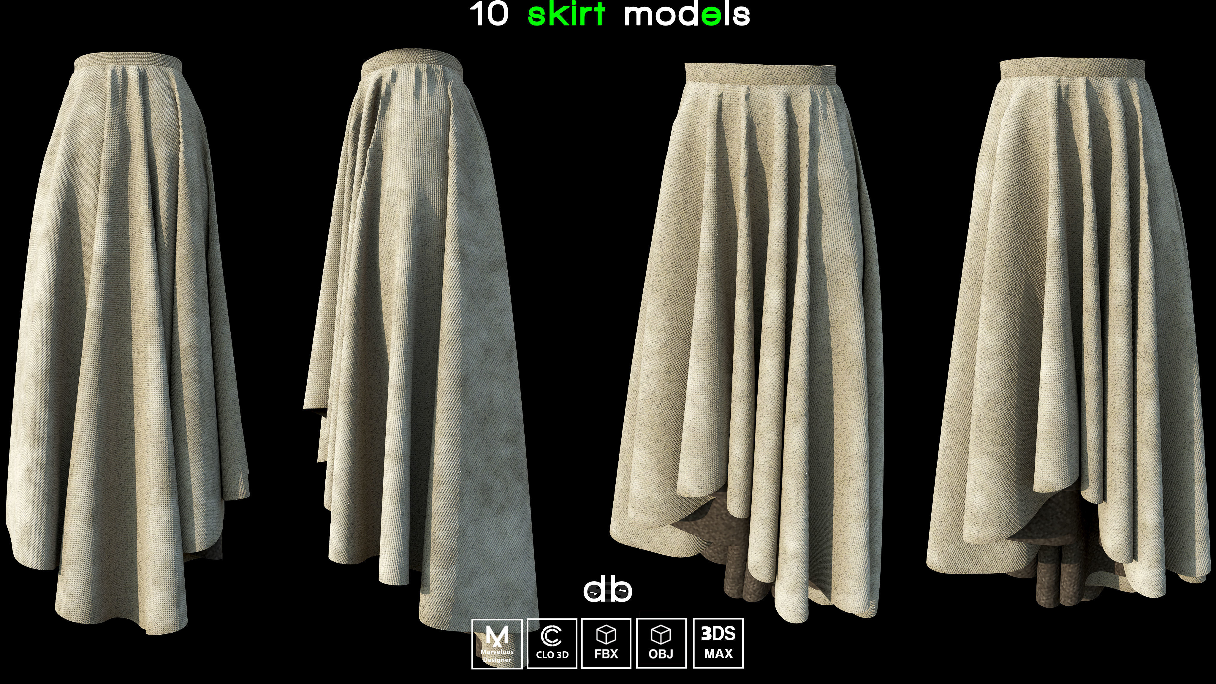 10 skirt models  MD CLO3D  PROJECTS  OBJ  FBX  3DS MAX Low-poly 3D model_10