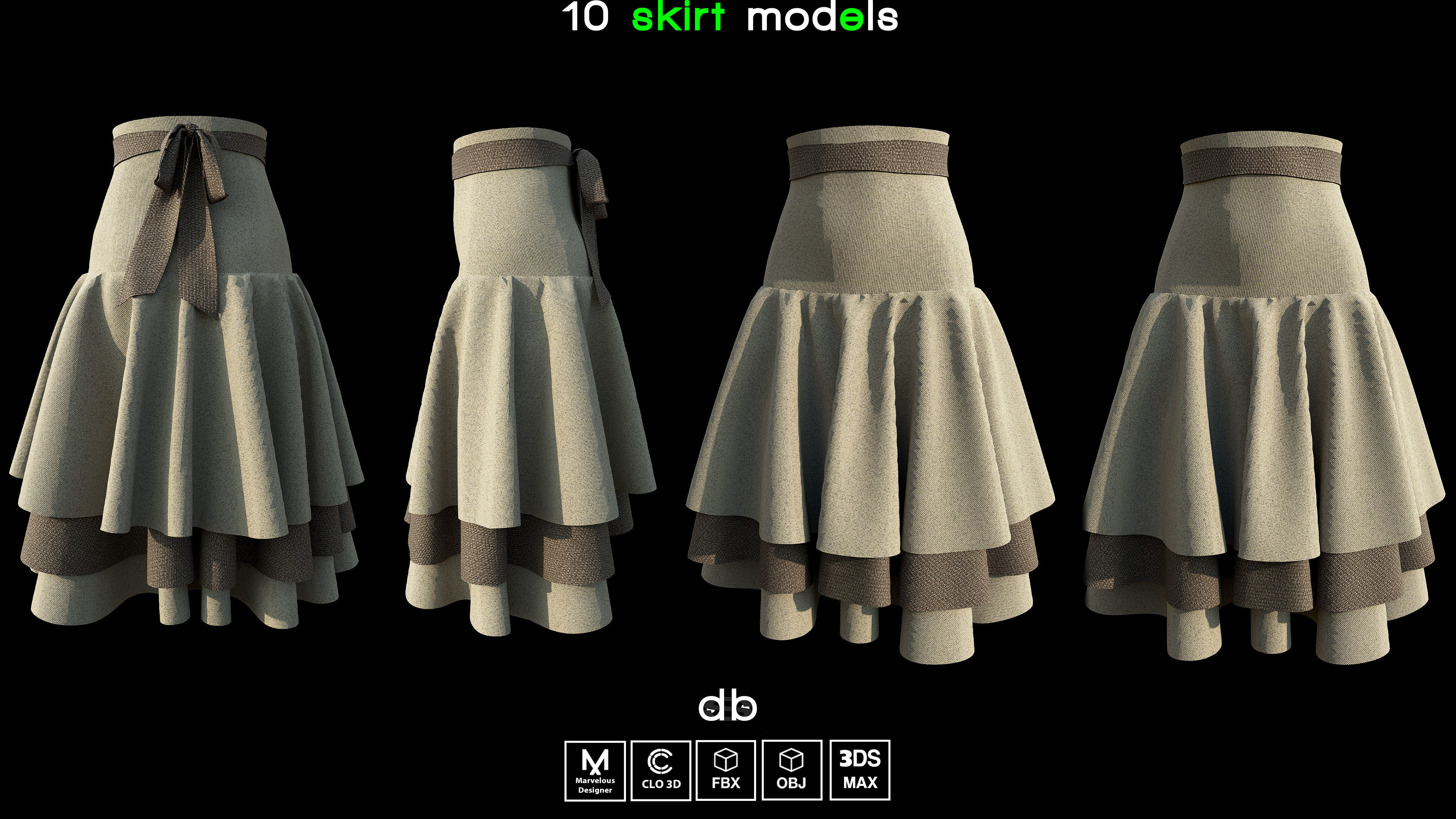 10 skirt models  MD CLO3D  PROJECTS  OBJ  FBX  3DS MAX Low-poly 3D model_3