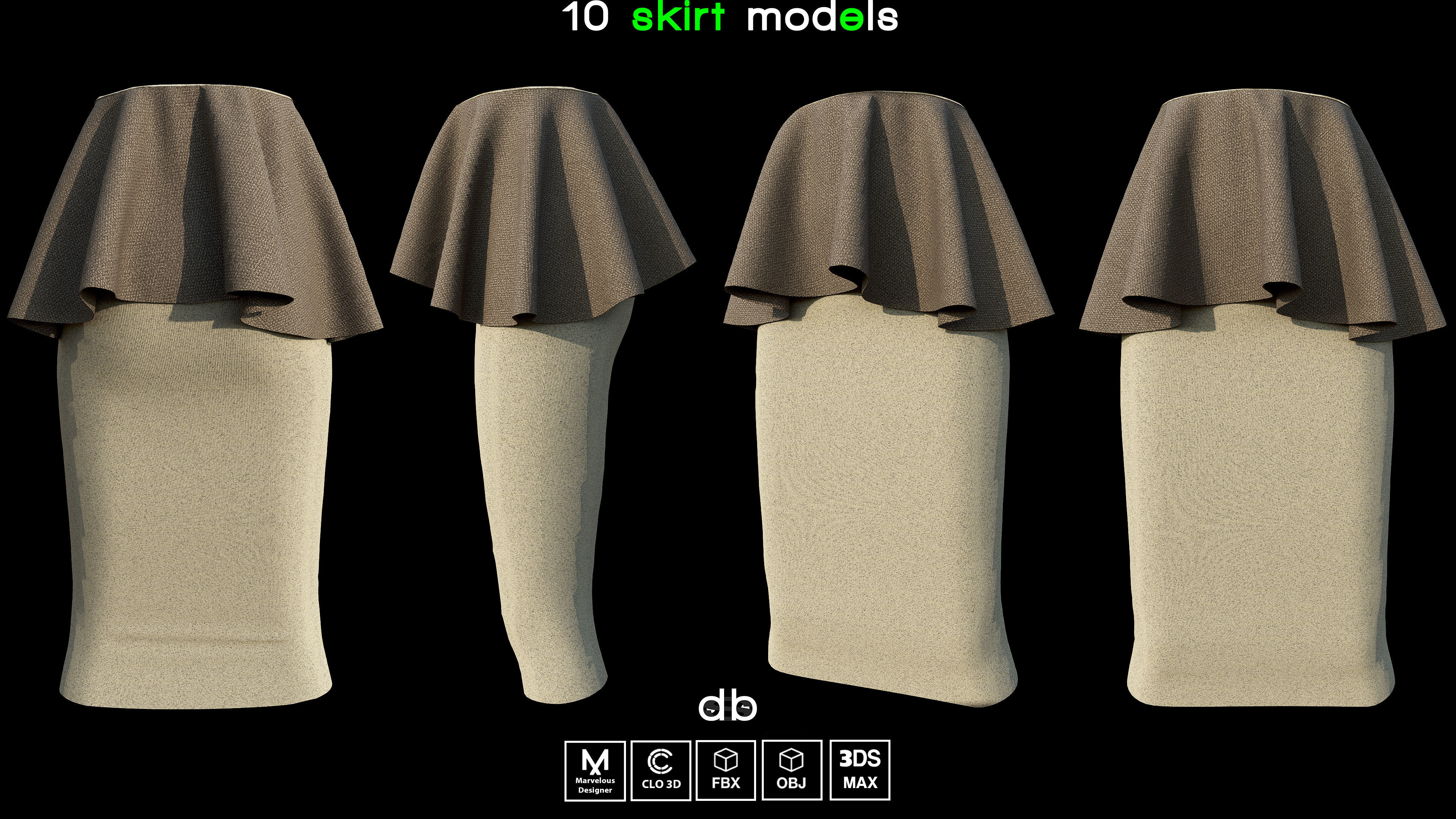 10 skirt models  MD CLO3D  PROJECTS  OBJ  FBX  3DS MAX Low-poly 3D model_4