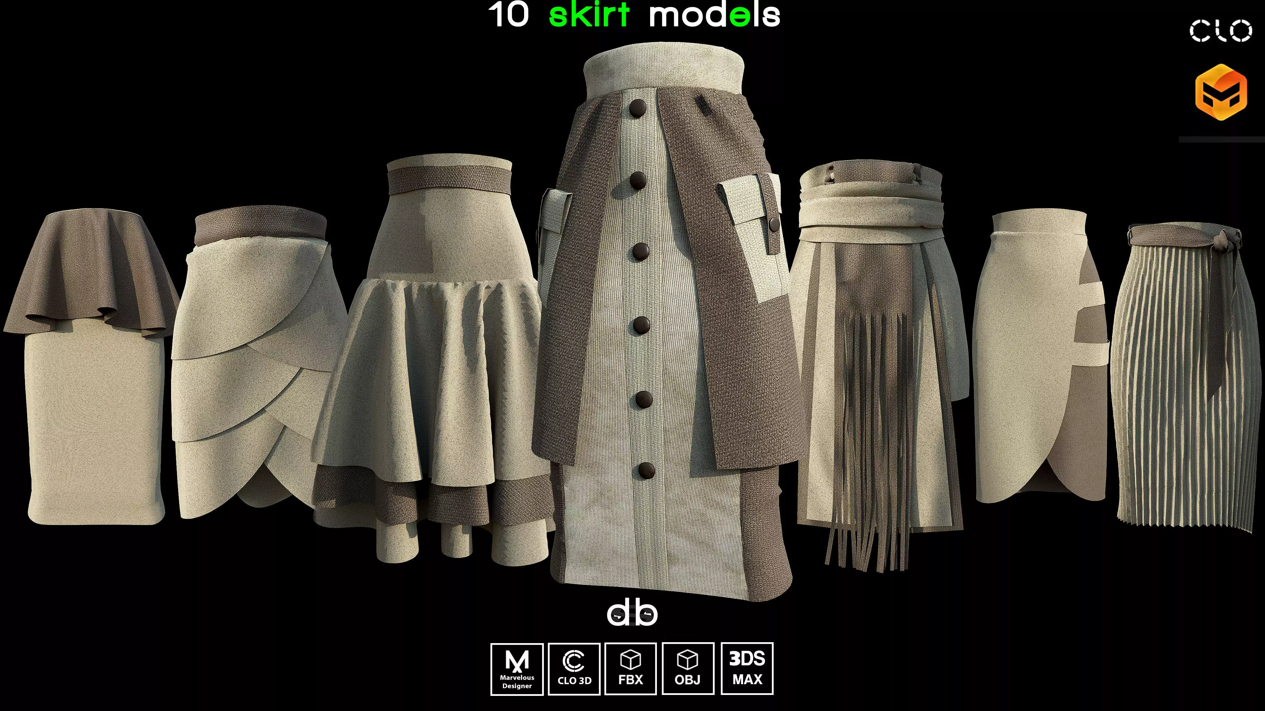 10 skirt models  MD CLO3D  PROJECTS  OBJ  FBX  3DS MAX Low-poly 3D model_0