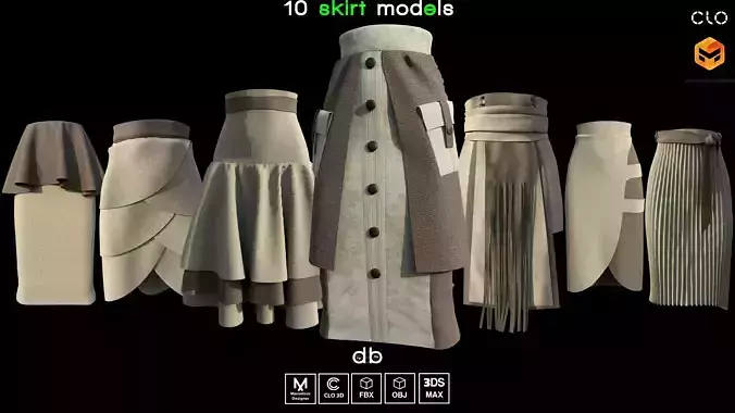 10 skirt models  MD CLO3D  PROJECTS  OBJ  FBX  3DS MAX