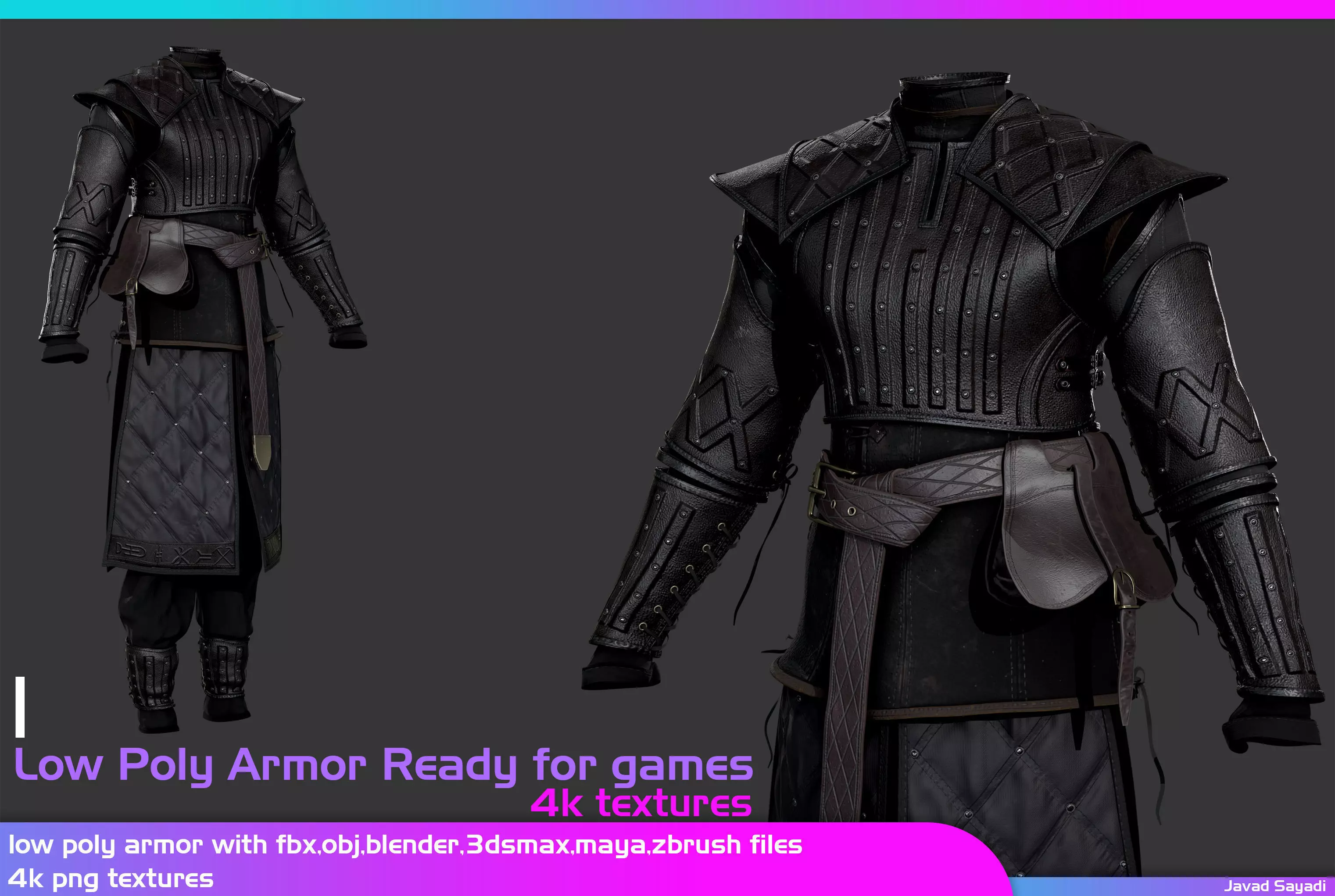 low poly game ready armor for games Low-poly 3D model_0