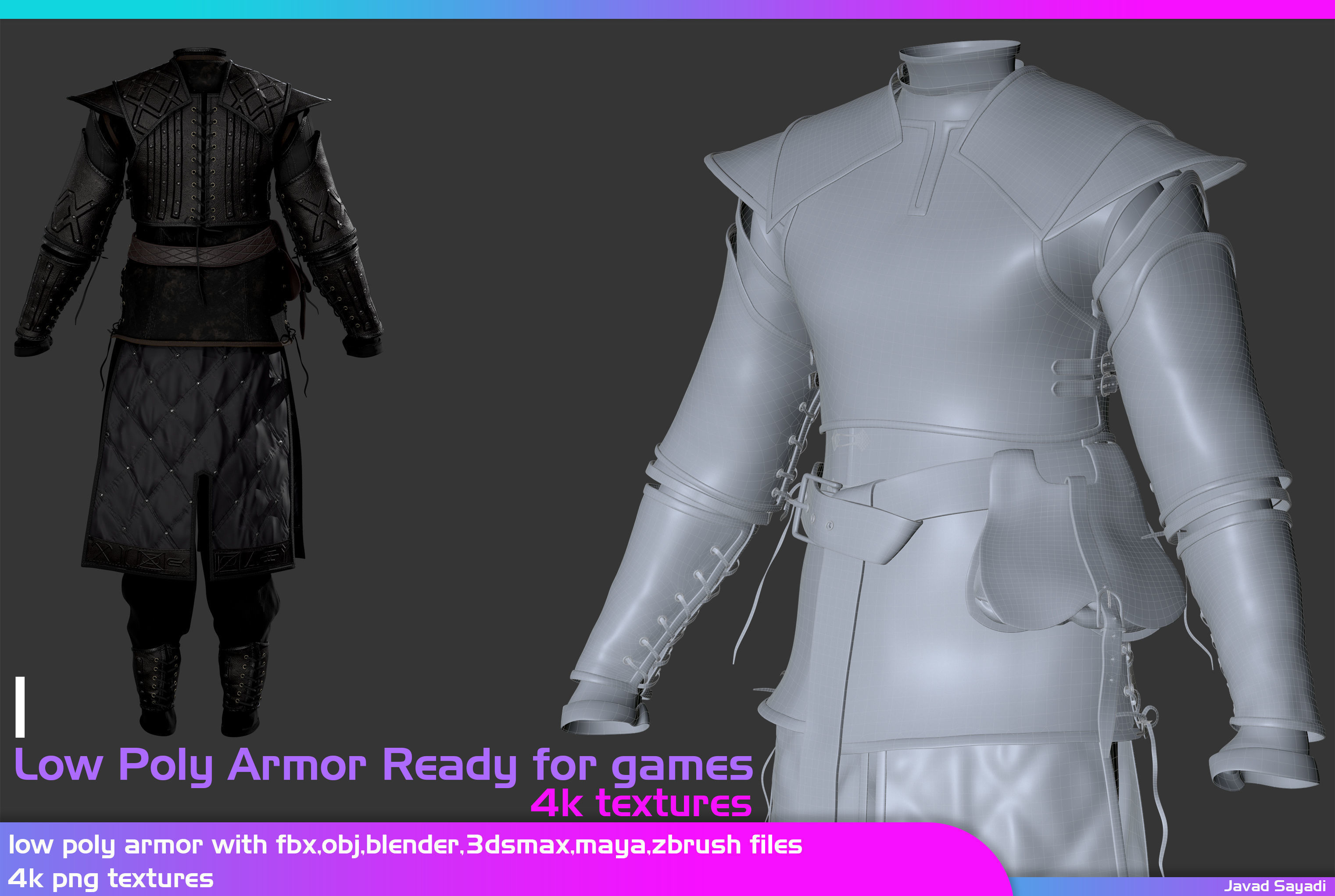low poly game ready armor for games Low-poly 3D model_1