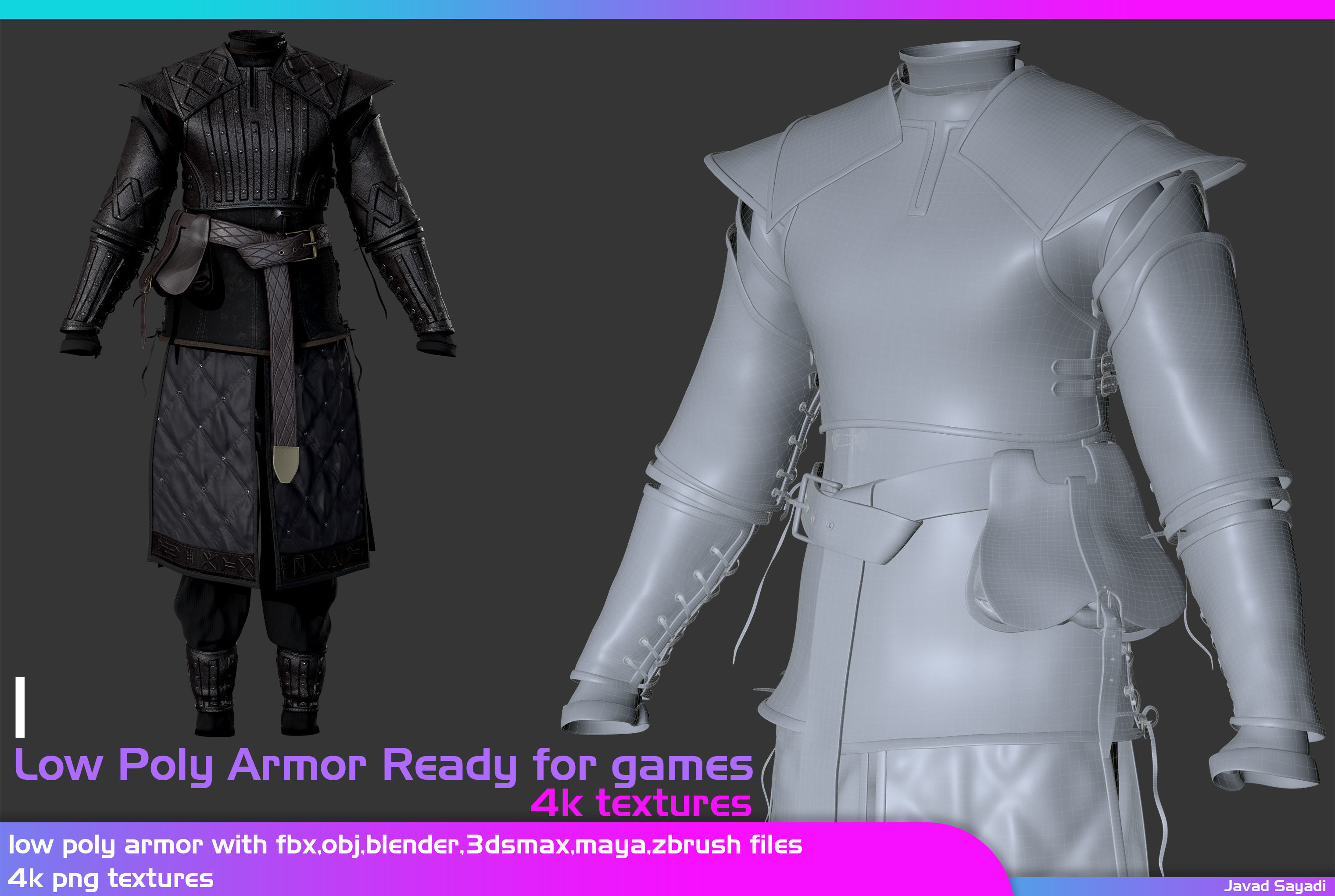 low poly game ready armor for games Low-poly 3D model_2