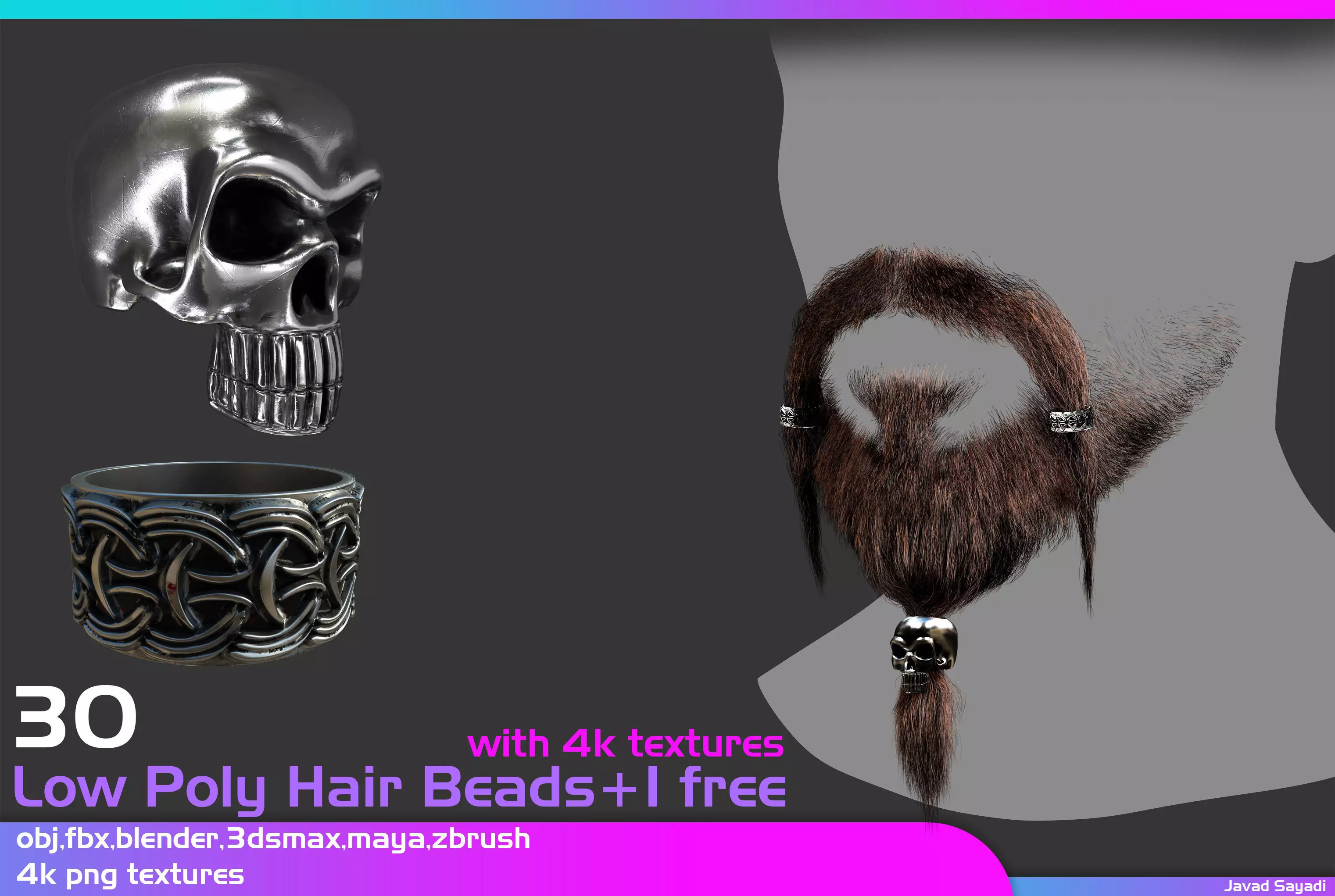 31 low poly hair beads Low-poly 3D model_0