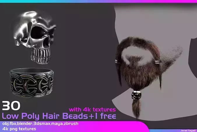 31 low poly hair beads Low-poly 3D model