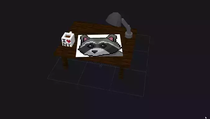 Low Poly Desk raccoon on table
