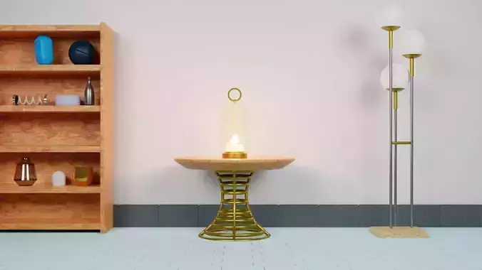 Vintage Candle Lantern on the Table 3D Model