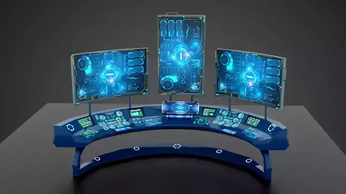 SciFi Computer Table  Low-poly 3D model
