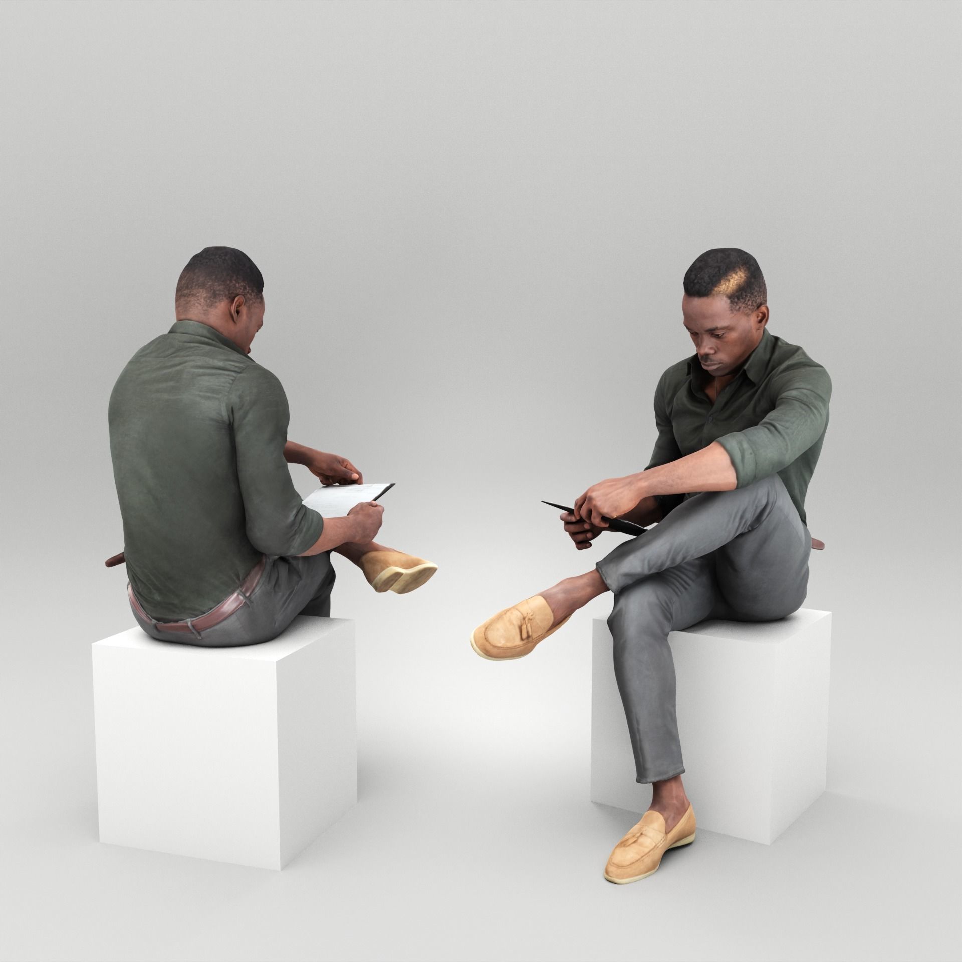 Young man sitting and reading 394 Low-poly 3D model_2