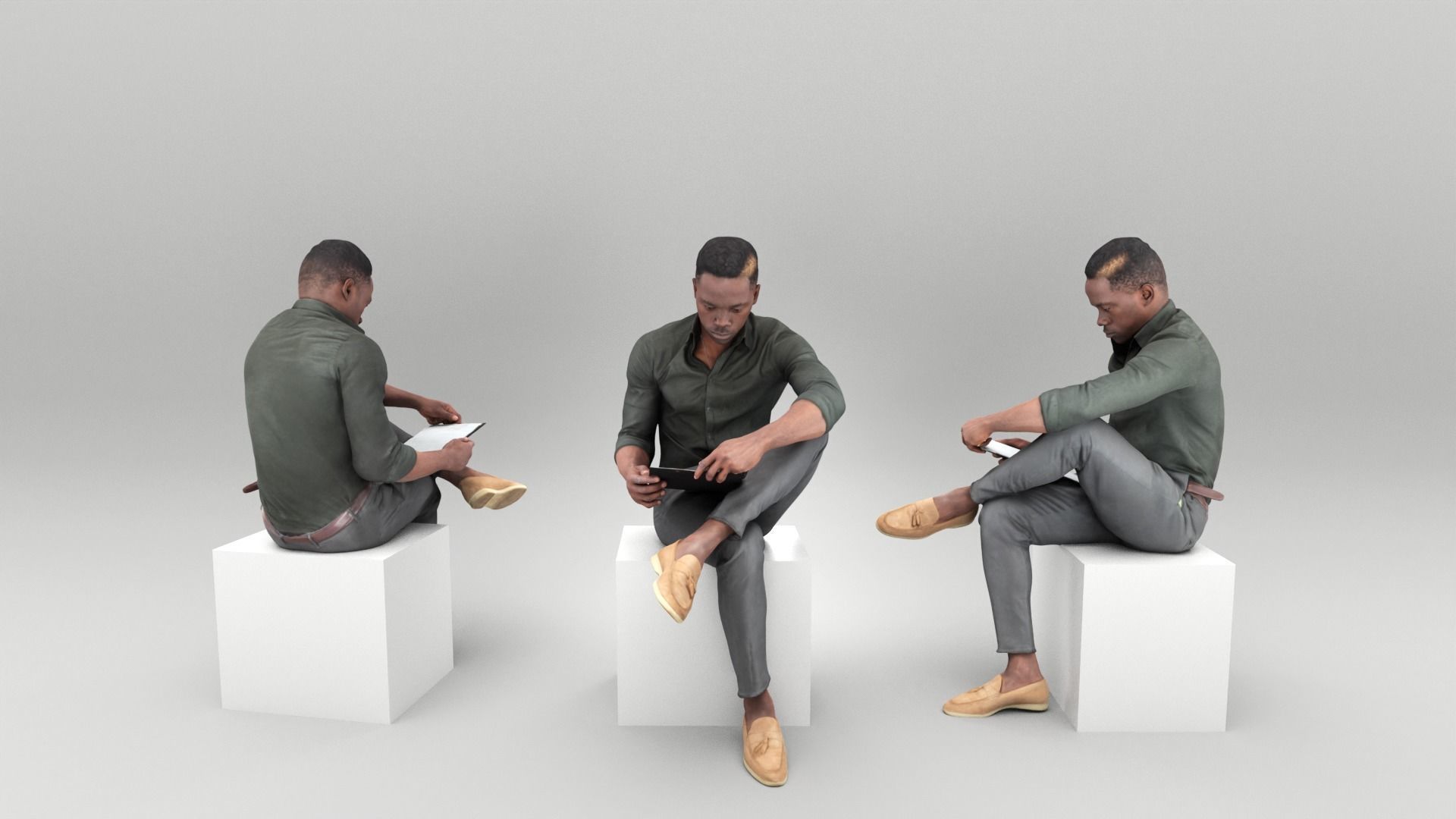 Young man sitting and reading 394 Low-poly 3D model_3