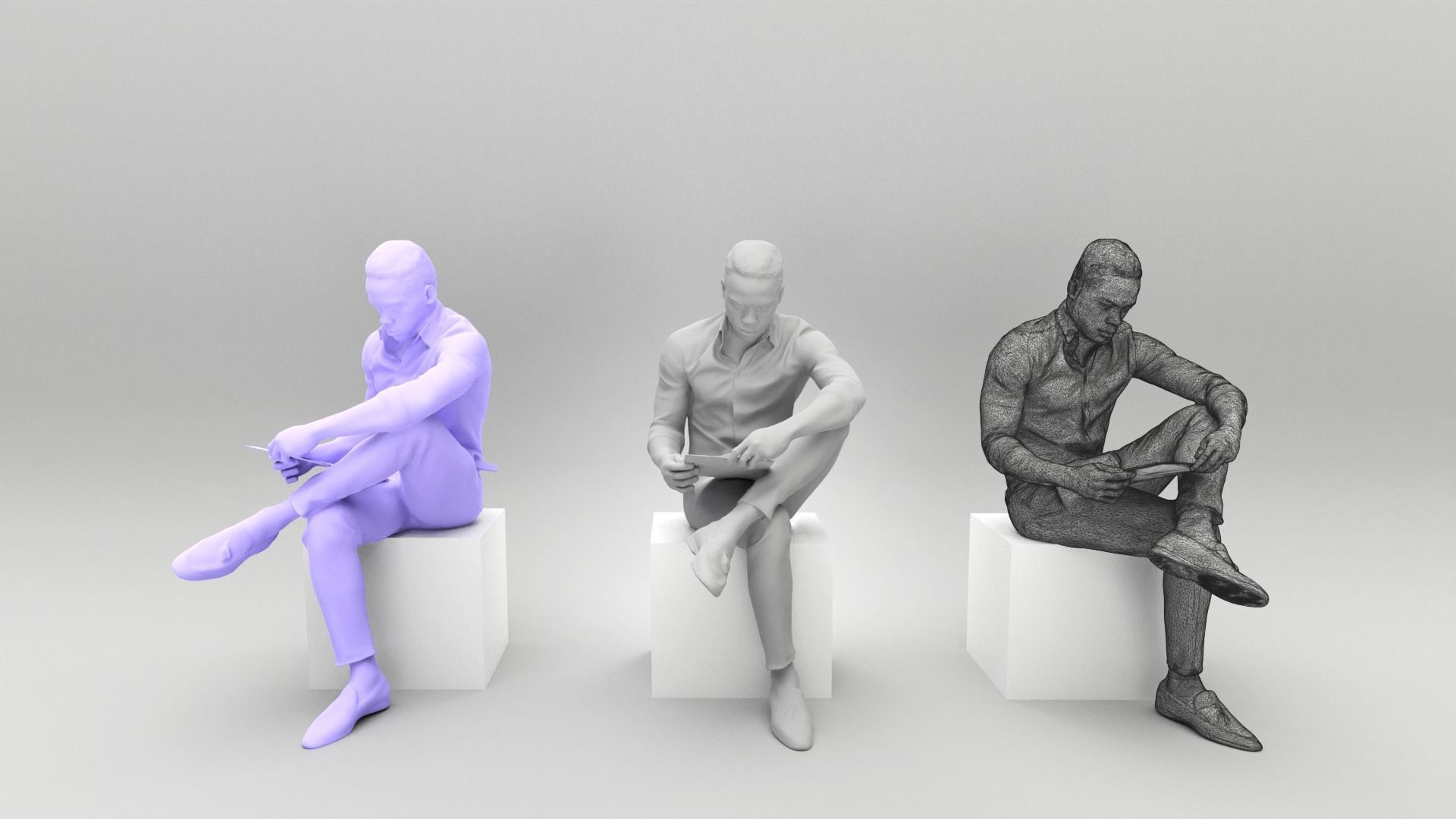 Young man sitting and reading 394 Low-poly 3D model_4