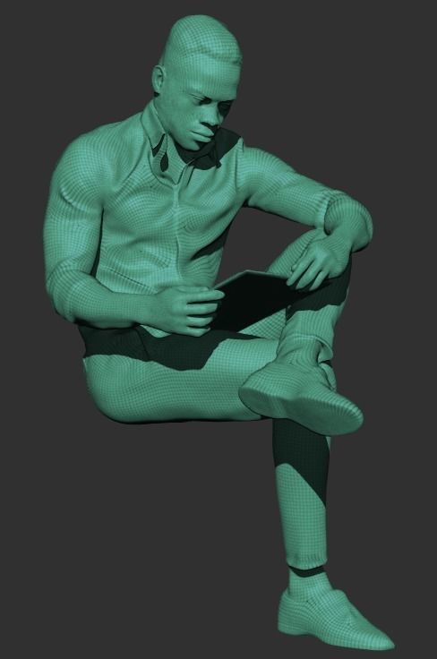 Young man sitting and reading 394 Low-poly 3D model_7