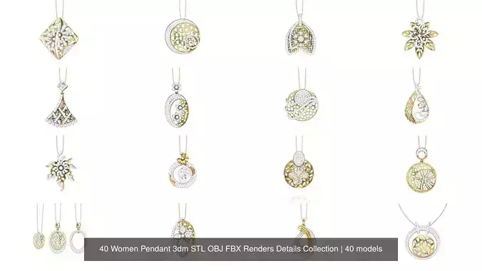 40 Women Pendant 3dm STL OBJ FBX Renders Details Collection