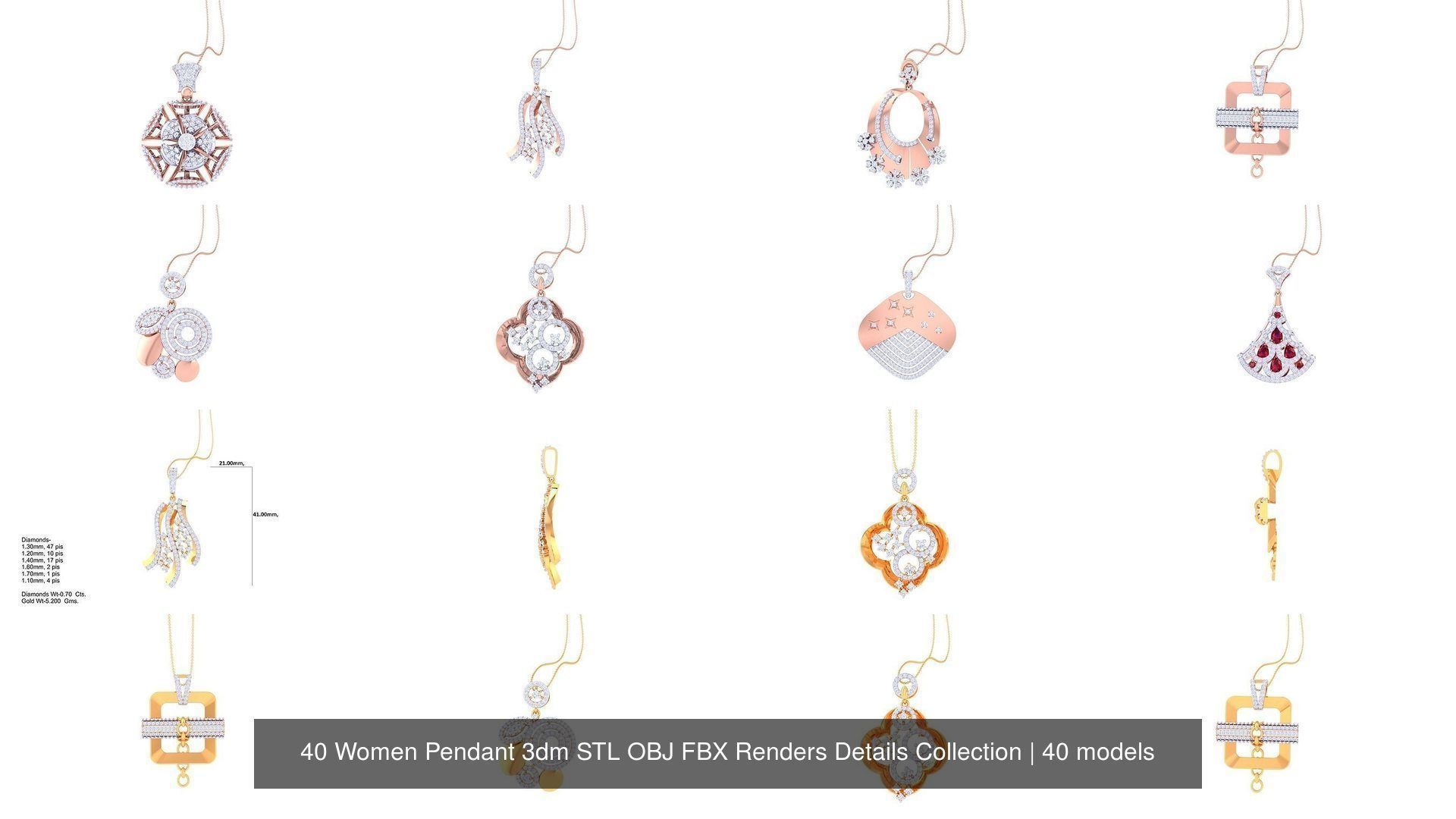 40 Women Pendant 3dm STL OBJ FBX Renders Details Collection _4