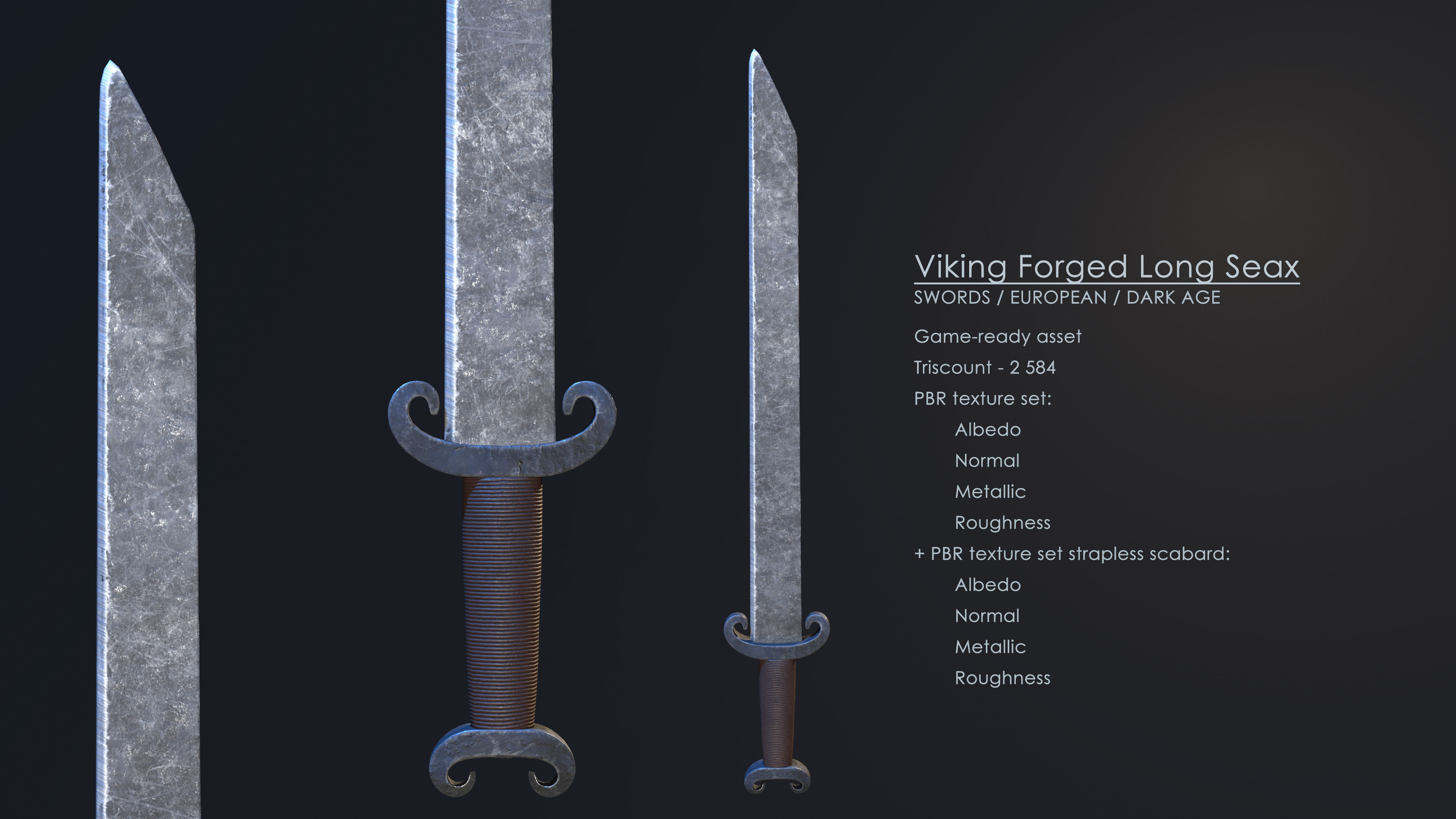 Viking Forged Long Seax Low-poly 3D model_3