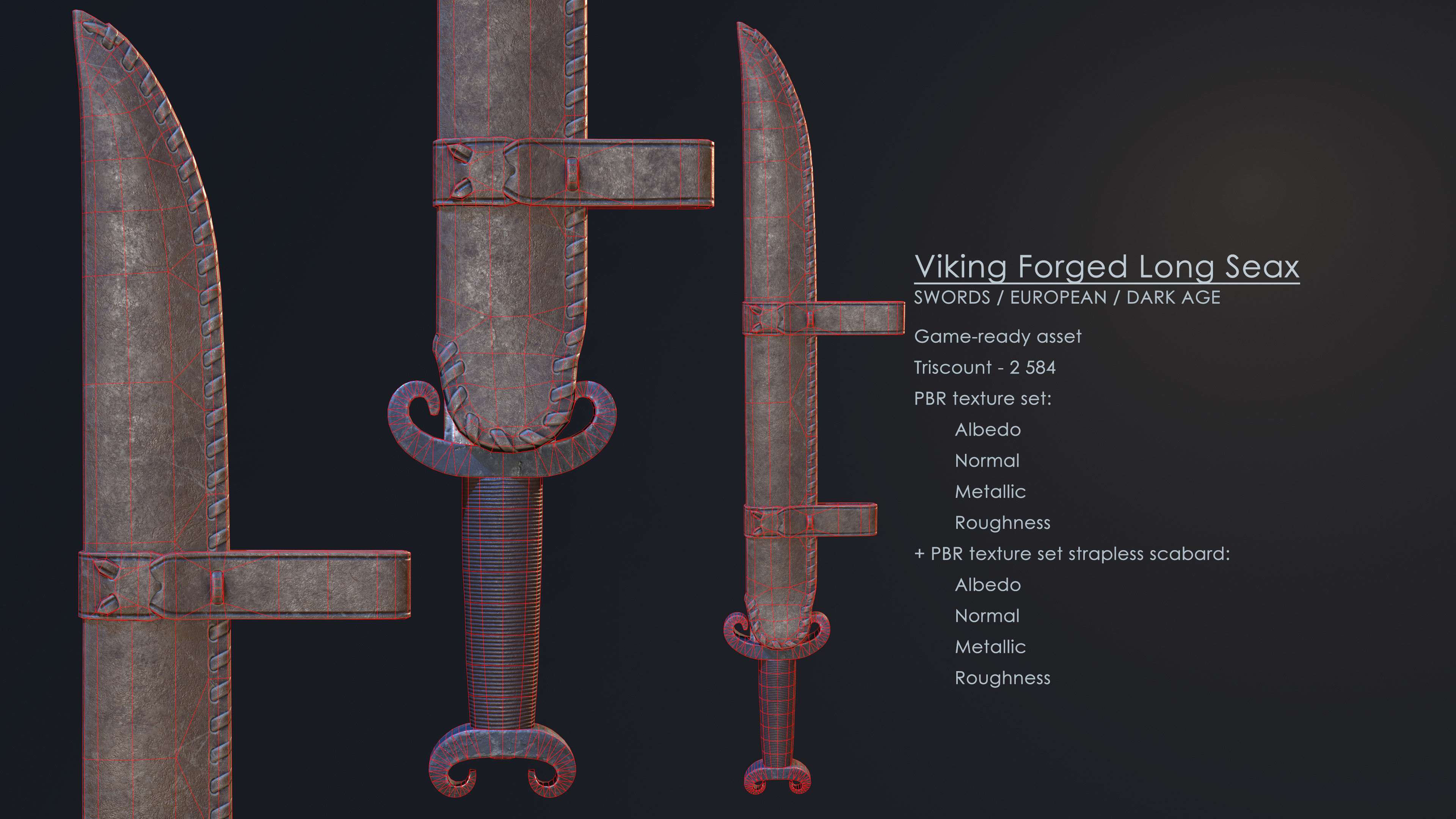 Viking Forged Long Seax Low-poly 3D model_2
