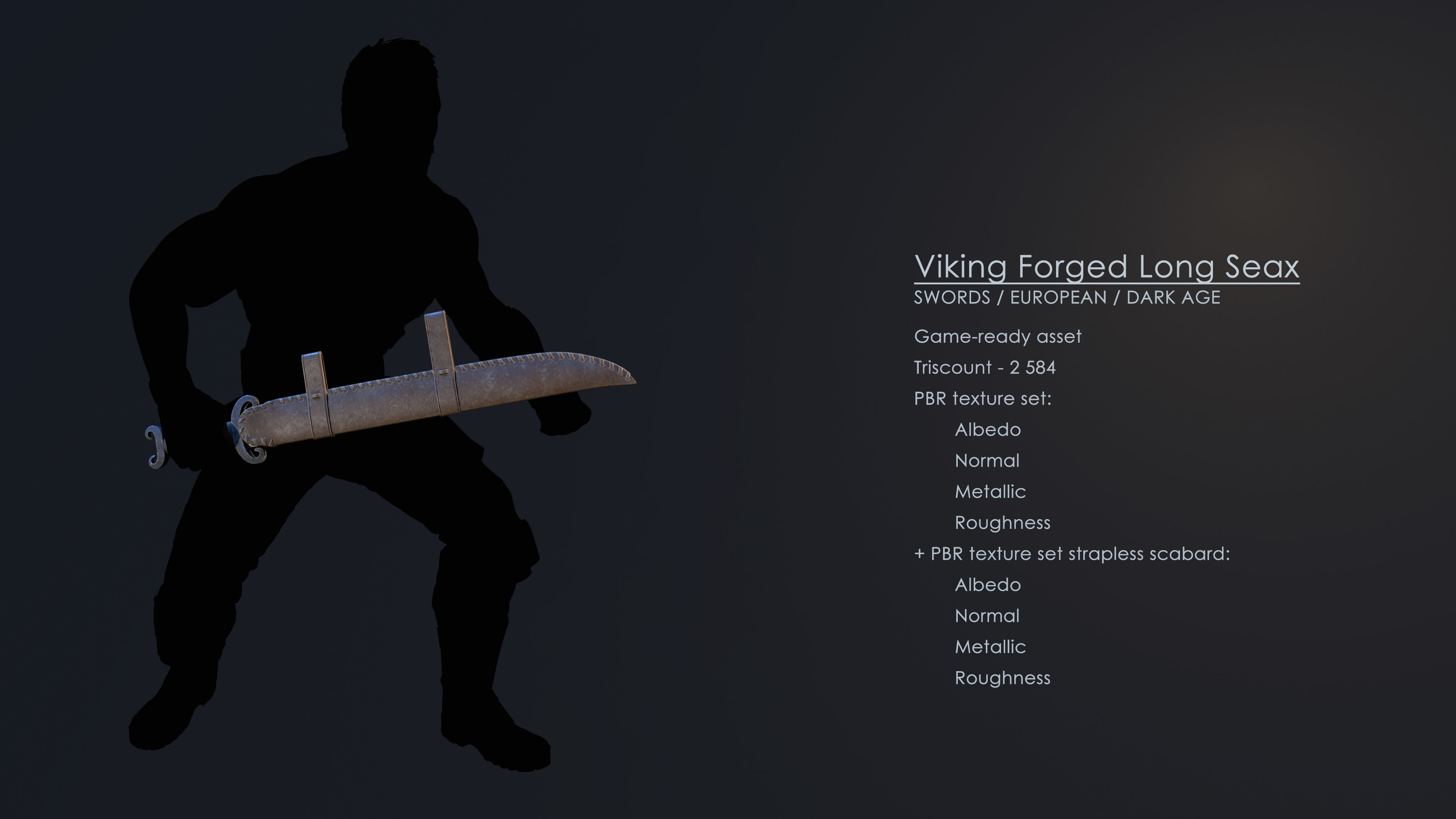 Viking Forged Long Seax Low-poly 3D model_11