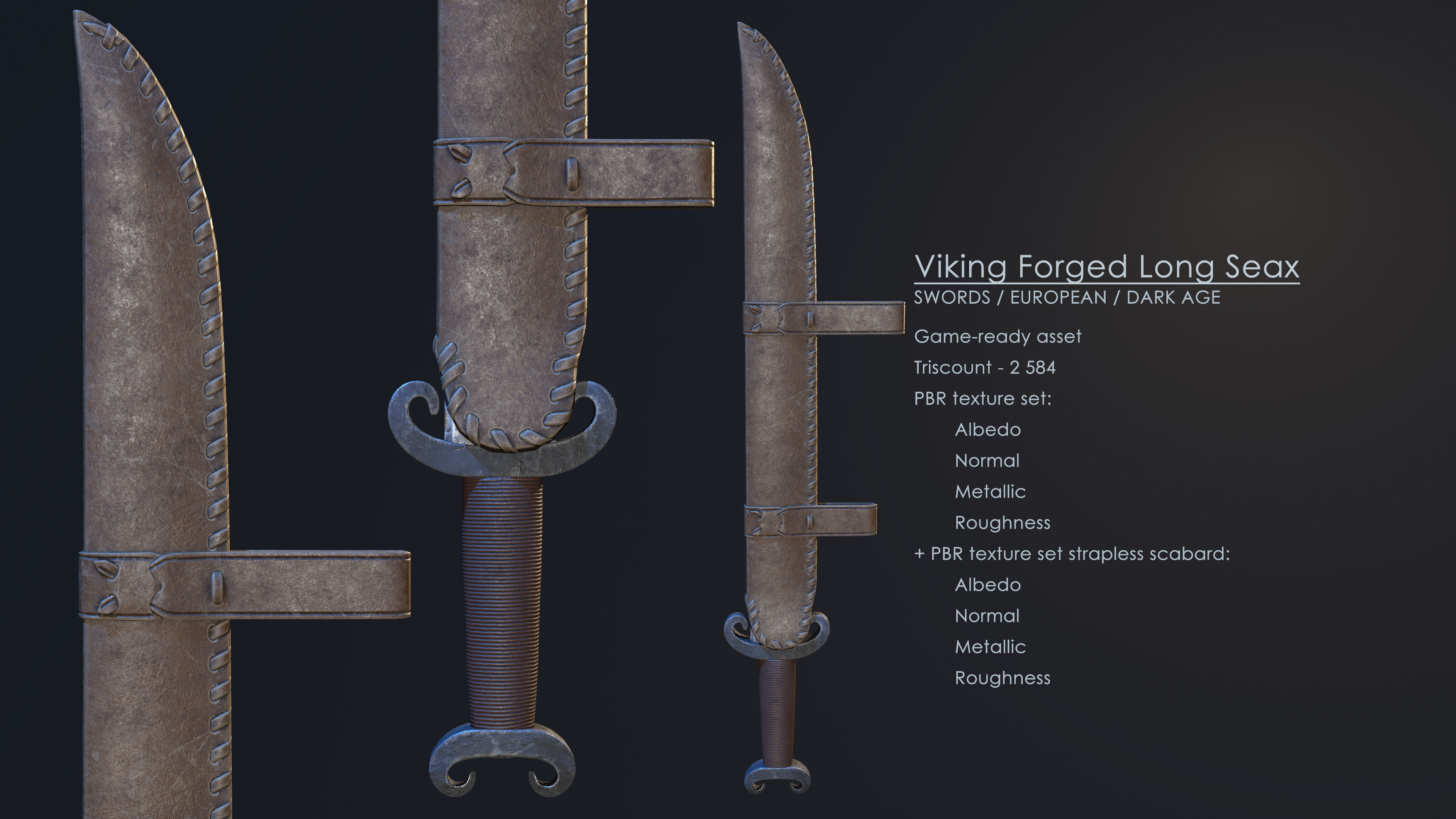 Viking Forged Long Seax Low-poly 3D model_1