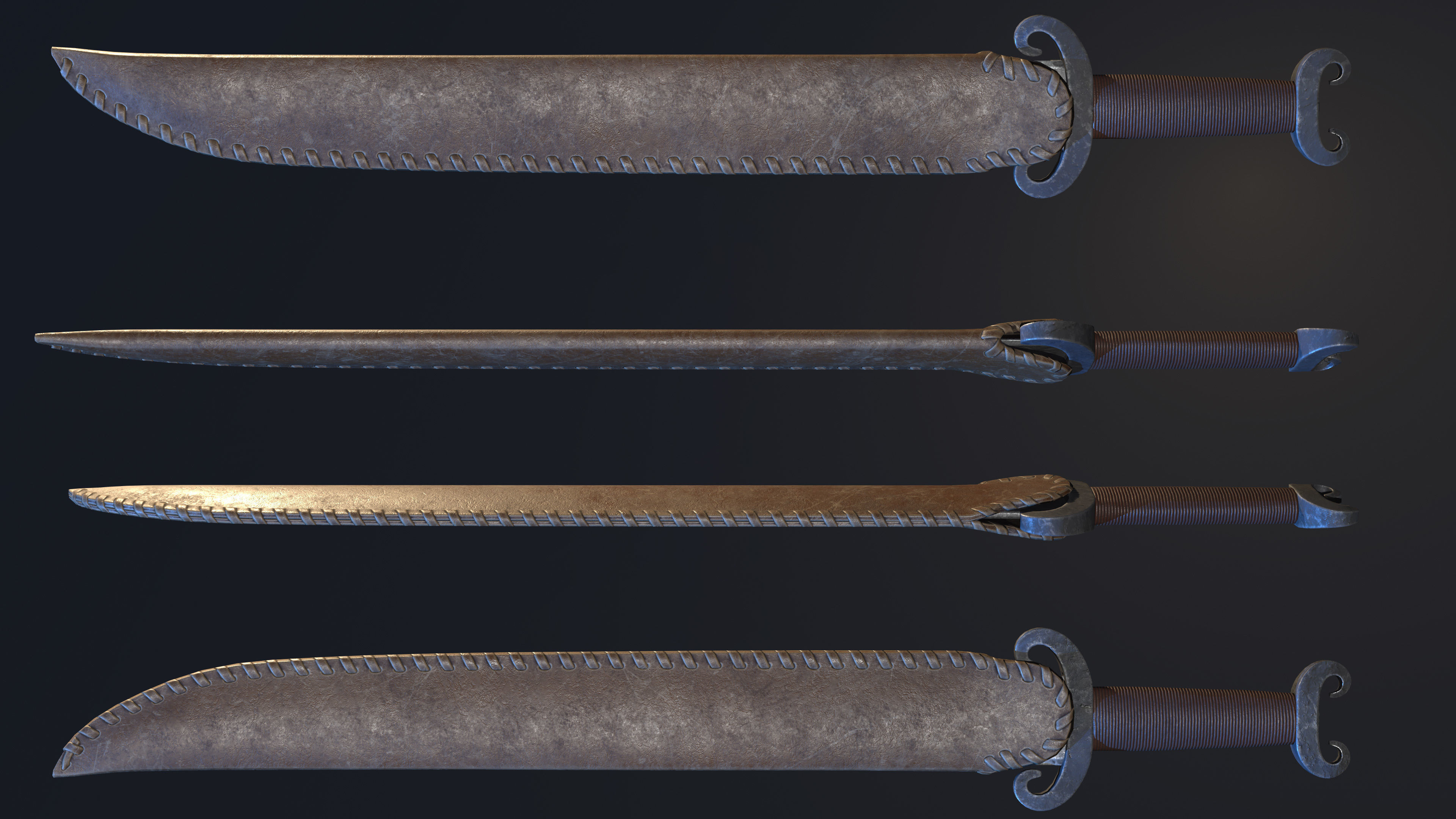 Viking Forged Long Seax Low-poly 3D model_7