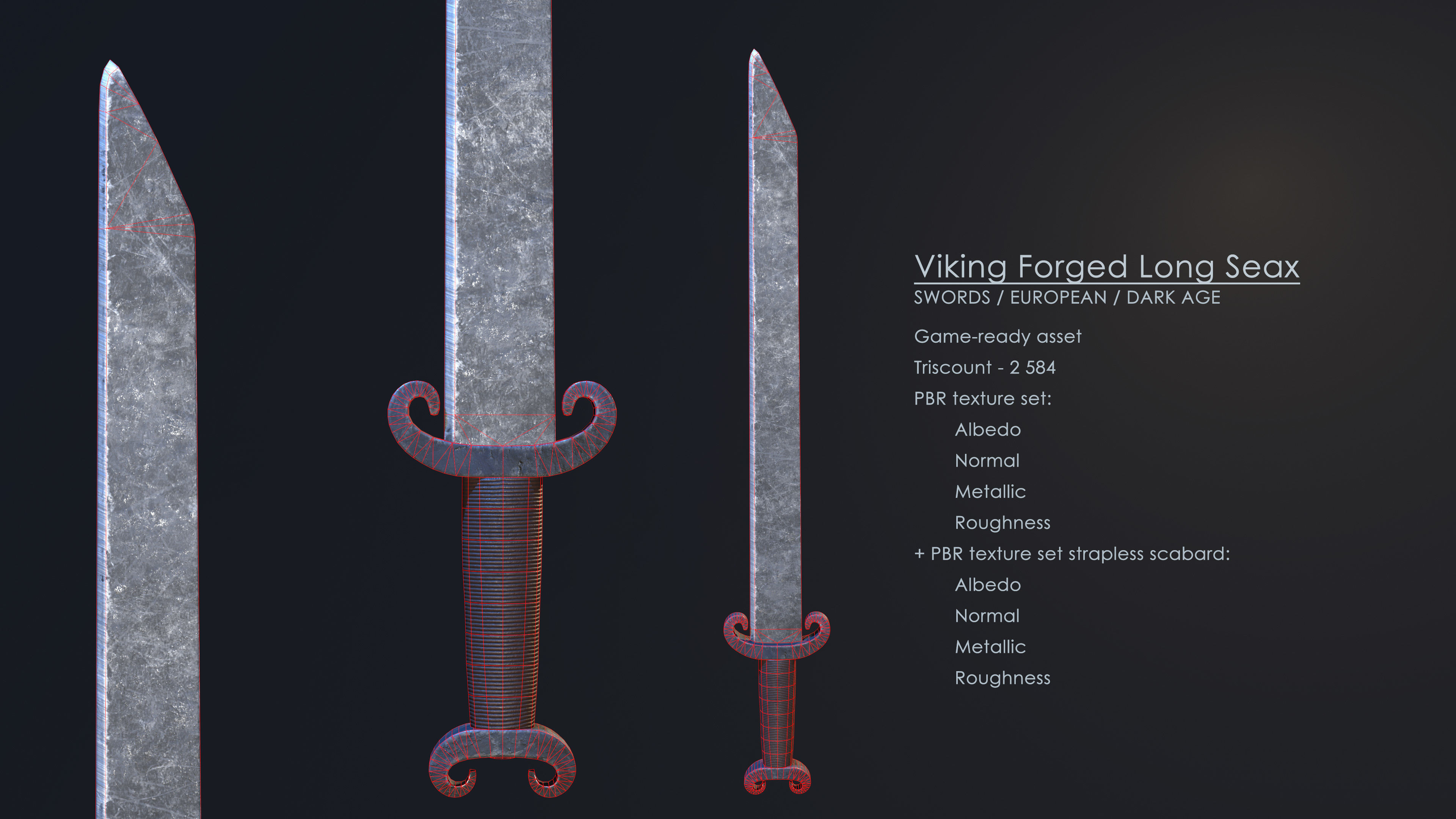 Viking Forged Long Seax Low-poly 3D model_4