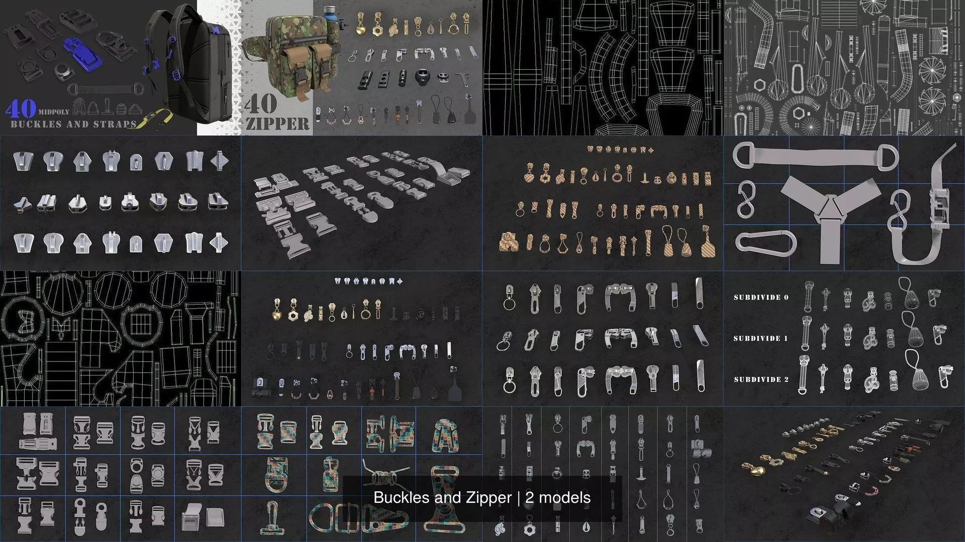 Buckles and Zipper 3D Model Collection_0