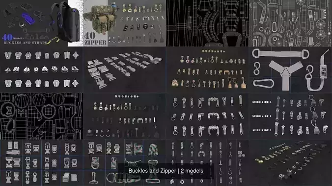Buckles and Zipper 3D Model Collection