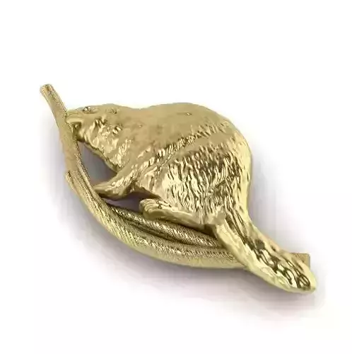 Detail Model 3096 gold plated beaver on branch