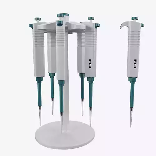 Micropipette 3D model five dental tools