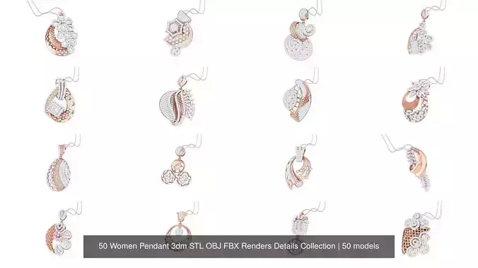 50 Women Pendant 3dm STL OBJ FBX Renders Details Collection