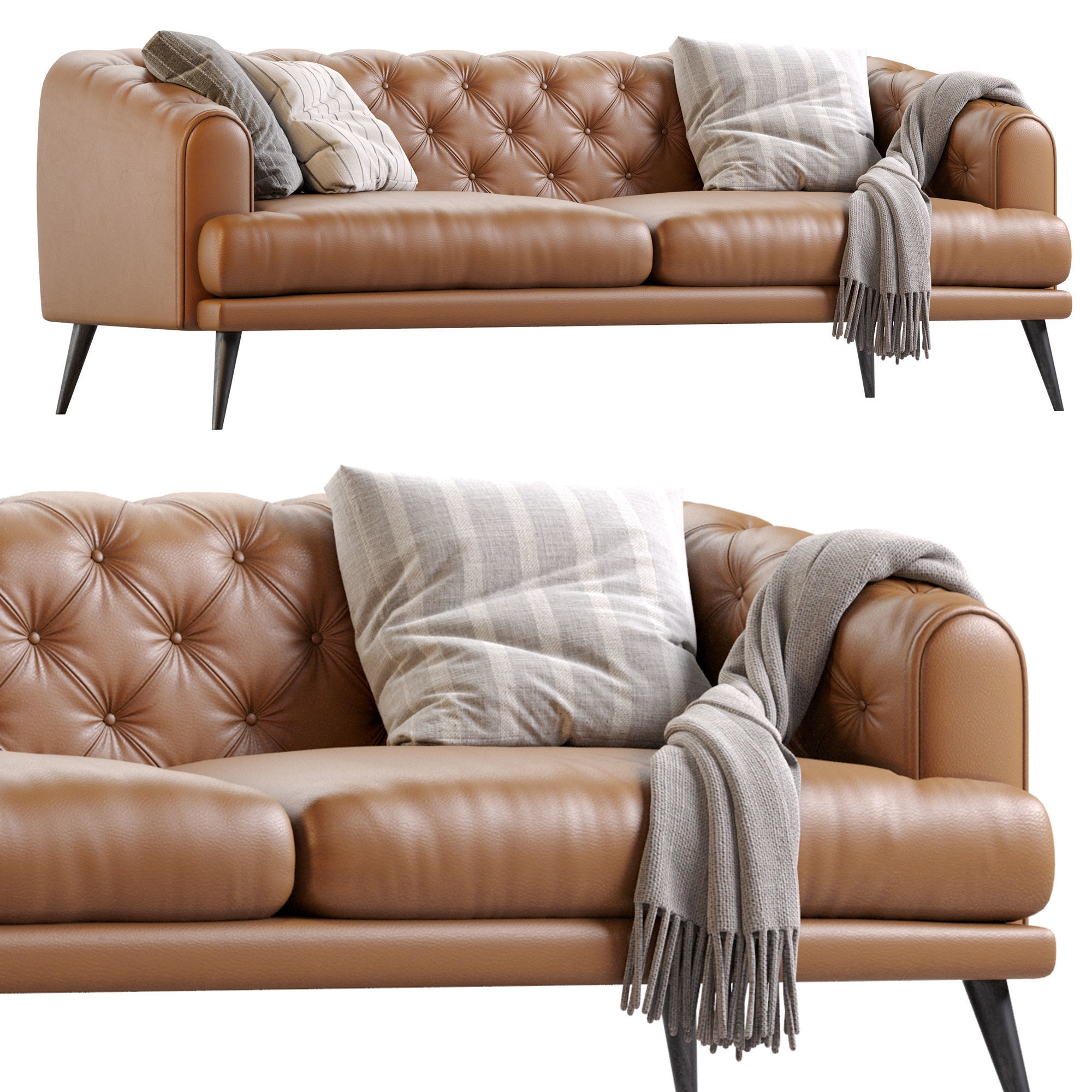 Earl Gray Modern Chesterfield Sofa 3D model_11