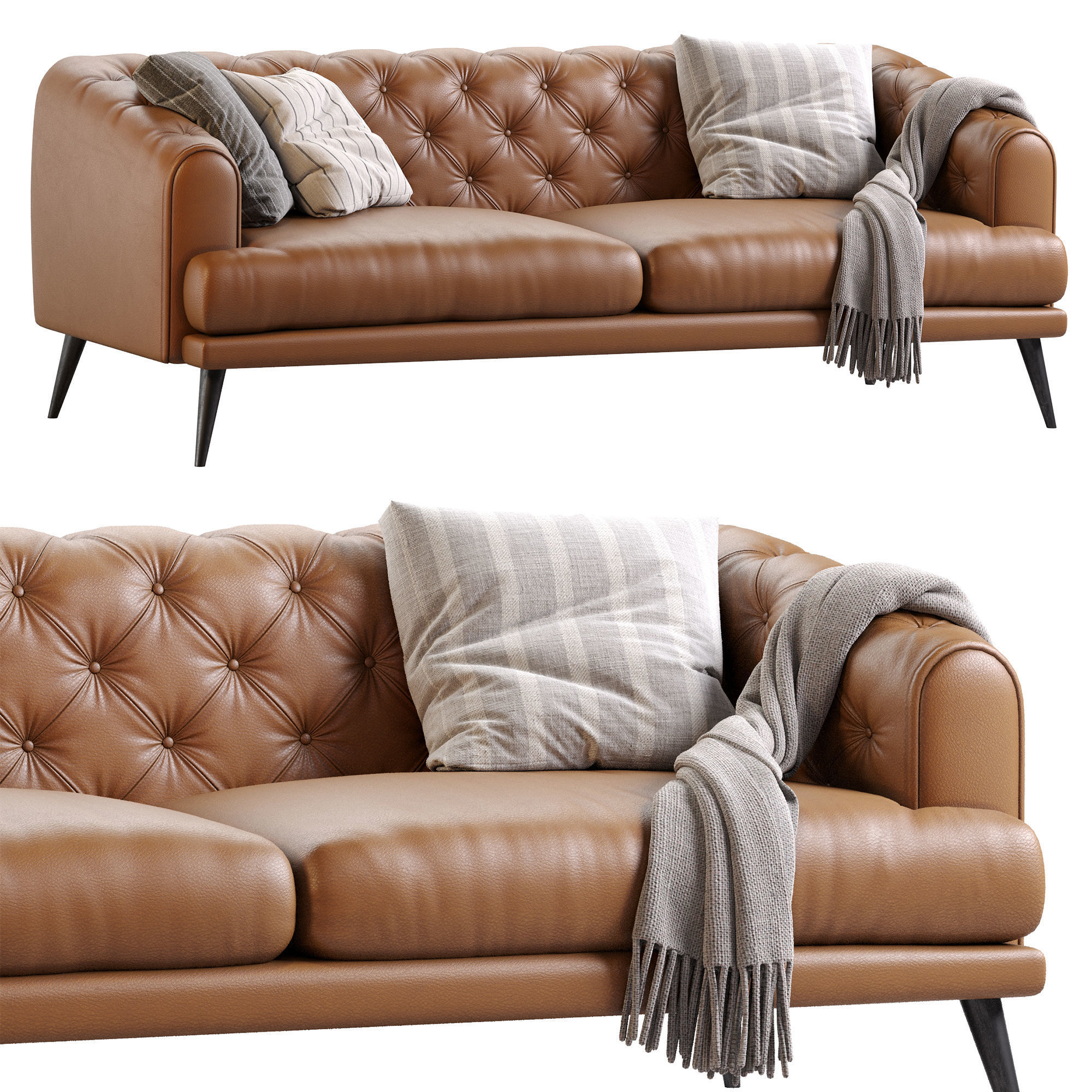 Earl Gray Modern Chesterfield Sofa 3D model_9