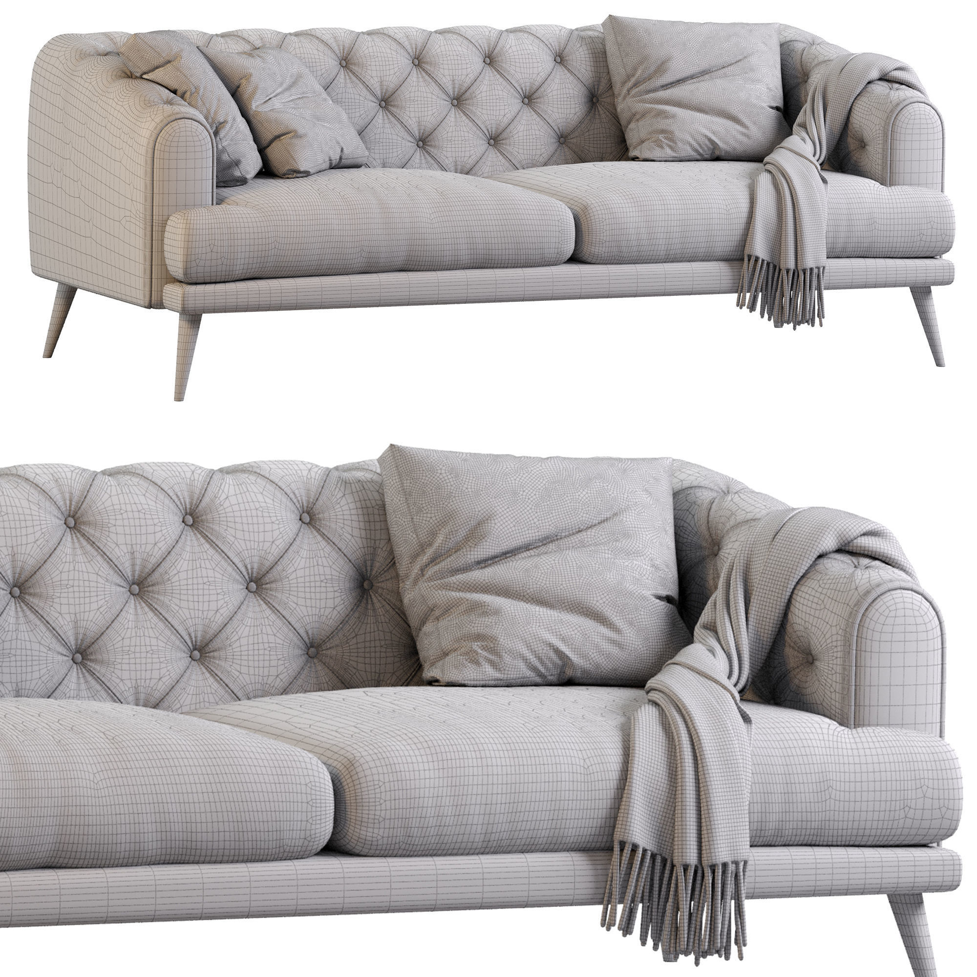 Earl Gray Modern Chesterfield Sofa 3D model_14