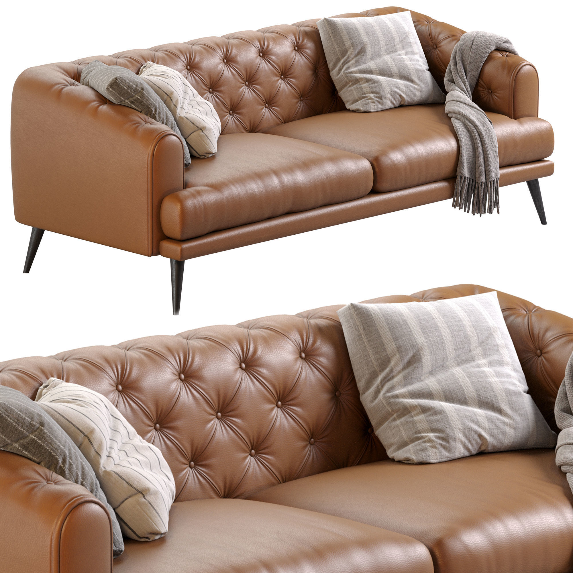 Earl Gray Modern Chesterfield Sofa 3D model_10