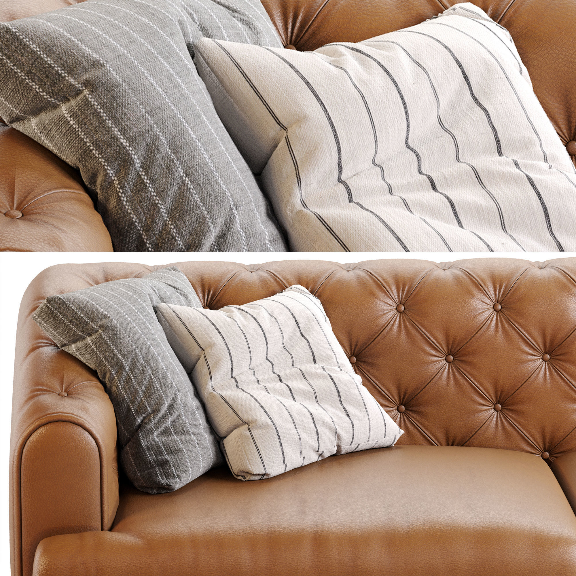 Earl Gray Modern Chesterfield Sofa 3D model_13