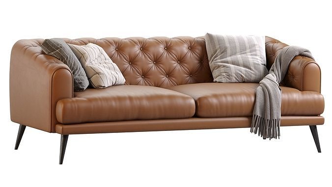 Earl Gray Modern Chesterfield Sofa 3D model